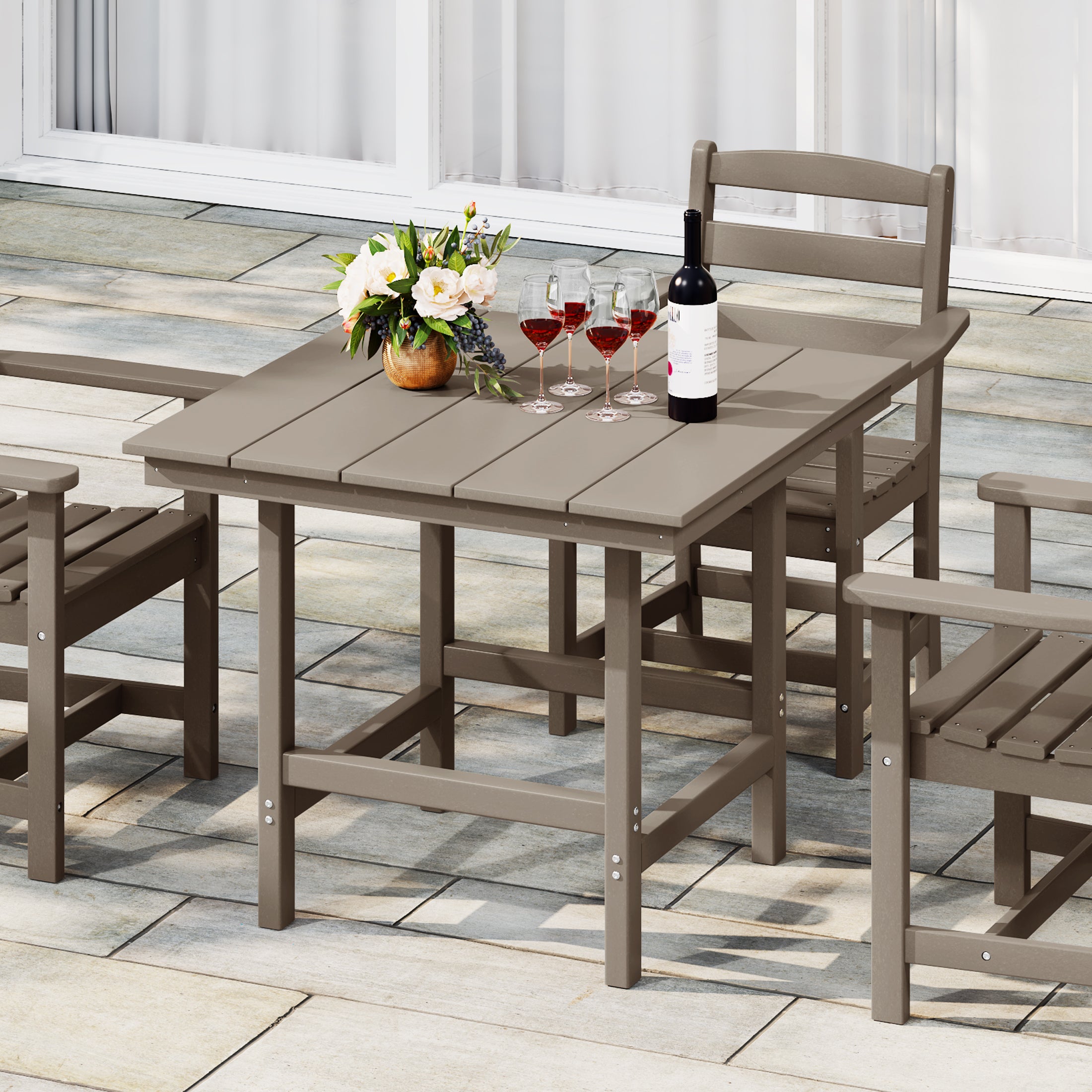 Palms Outdoor HDPE 36" Square Patio Dining Table with Umbrella Hole