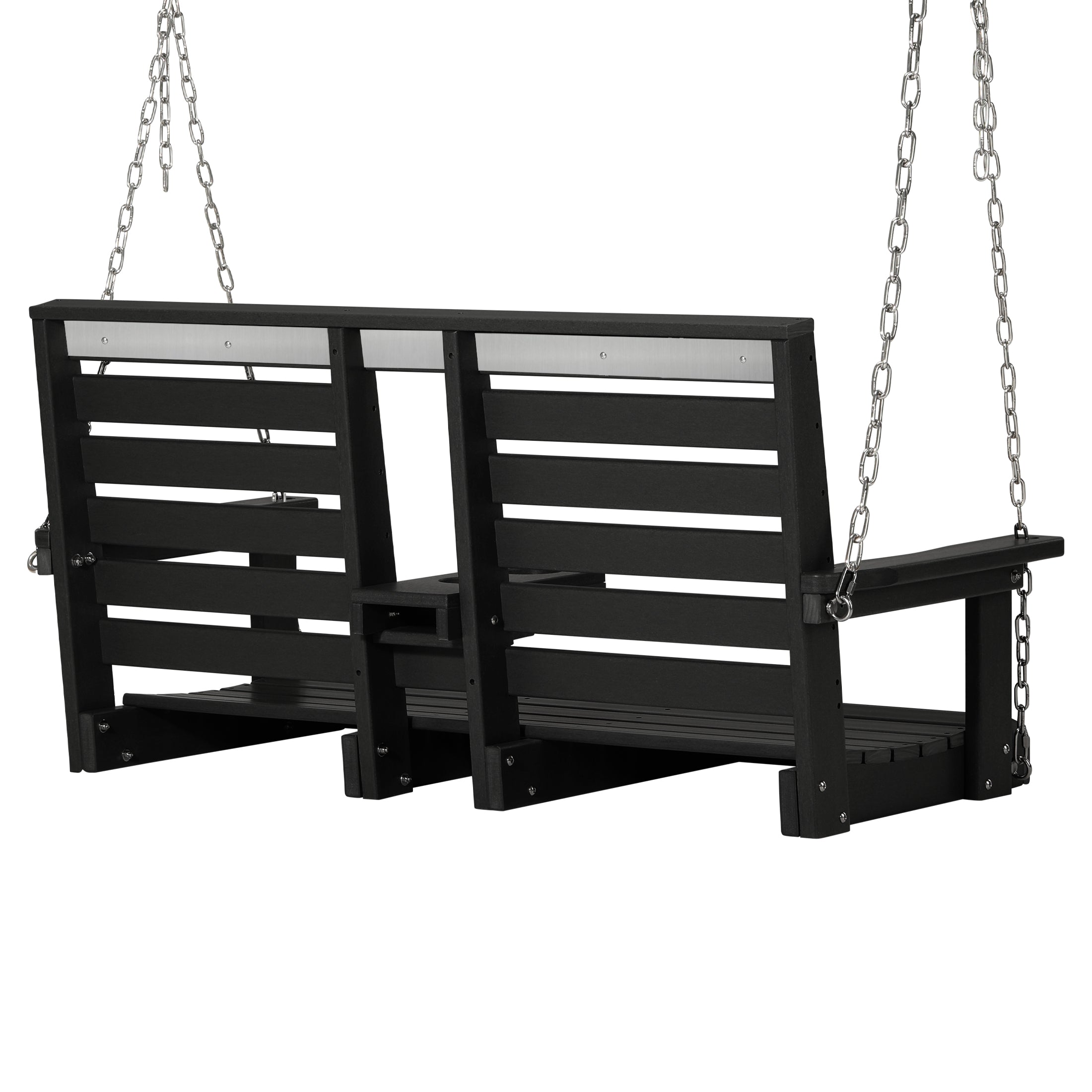 Charleston Outdoor HDPE 54" Front Hanging Porch Swing Bench With Cupholders