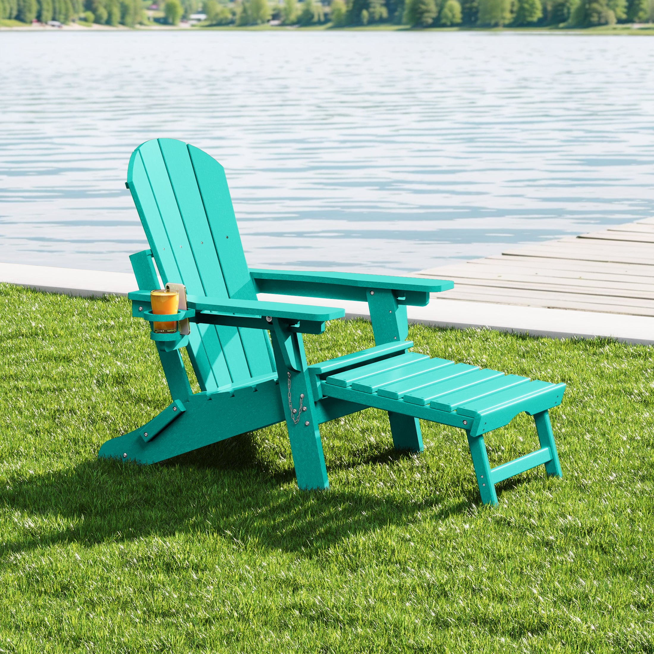 Paradise Folding Adjustable Adirondack Chair with Retractable Ottoman and Cup Holder