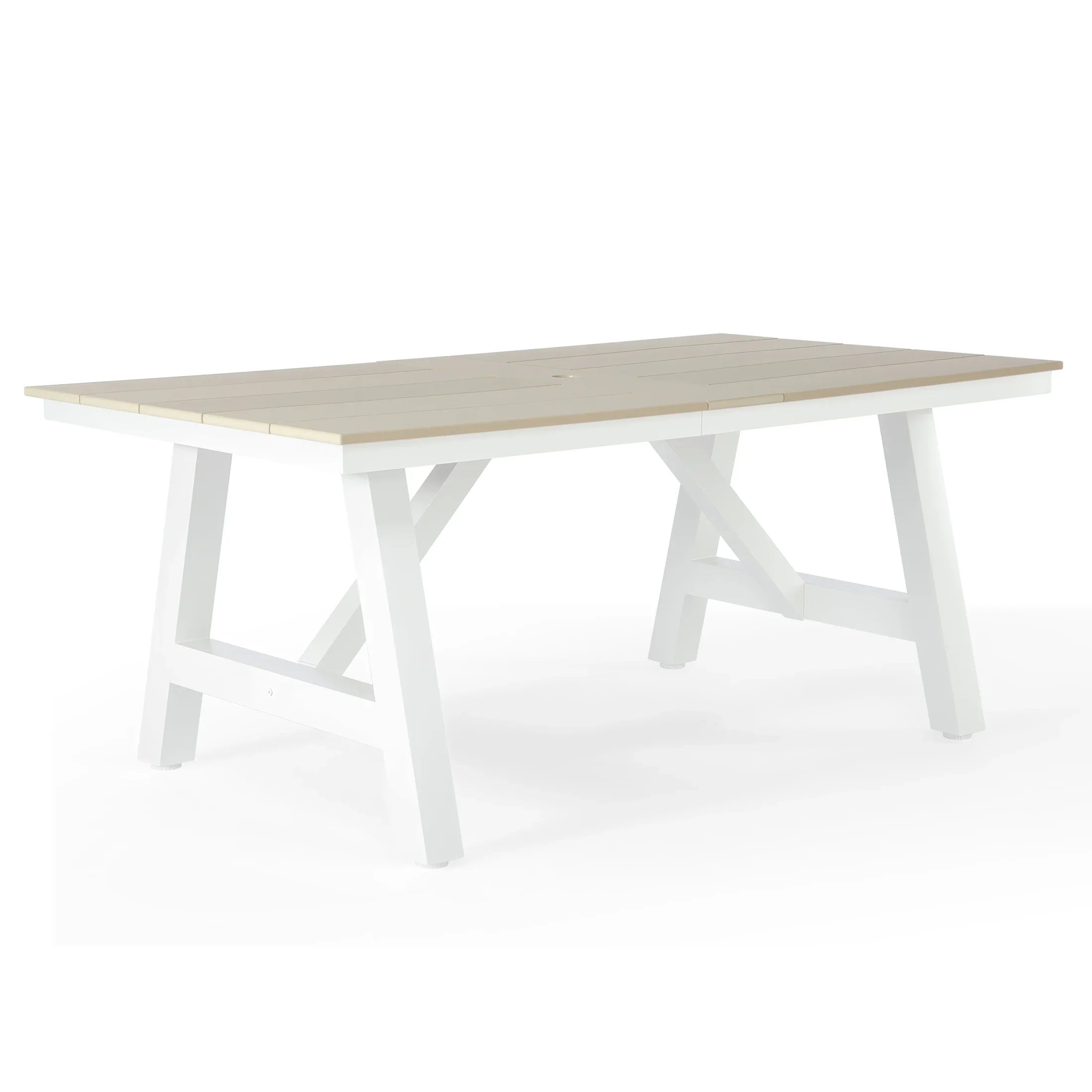 Stinson 72" HDPE Rectangle Outdoor Patio Dining Table With Umbrella Hole and Metal Frame