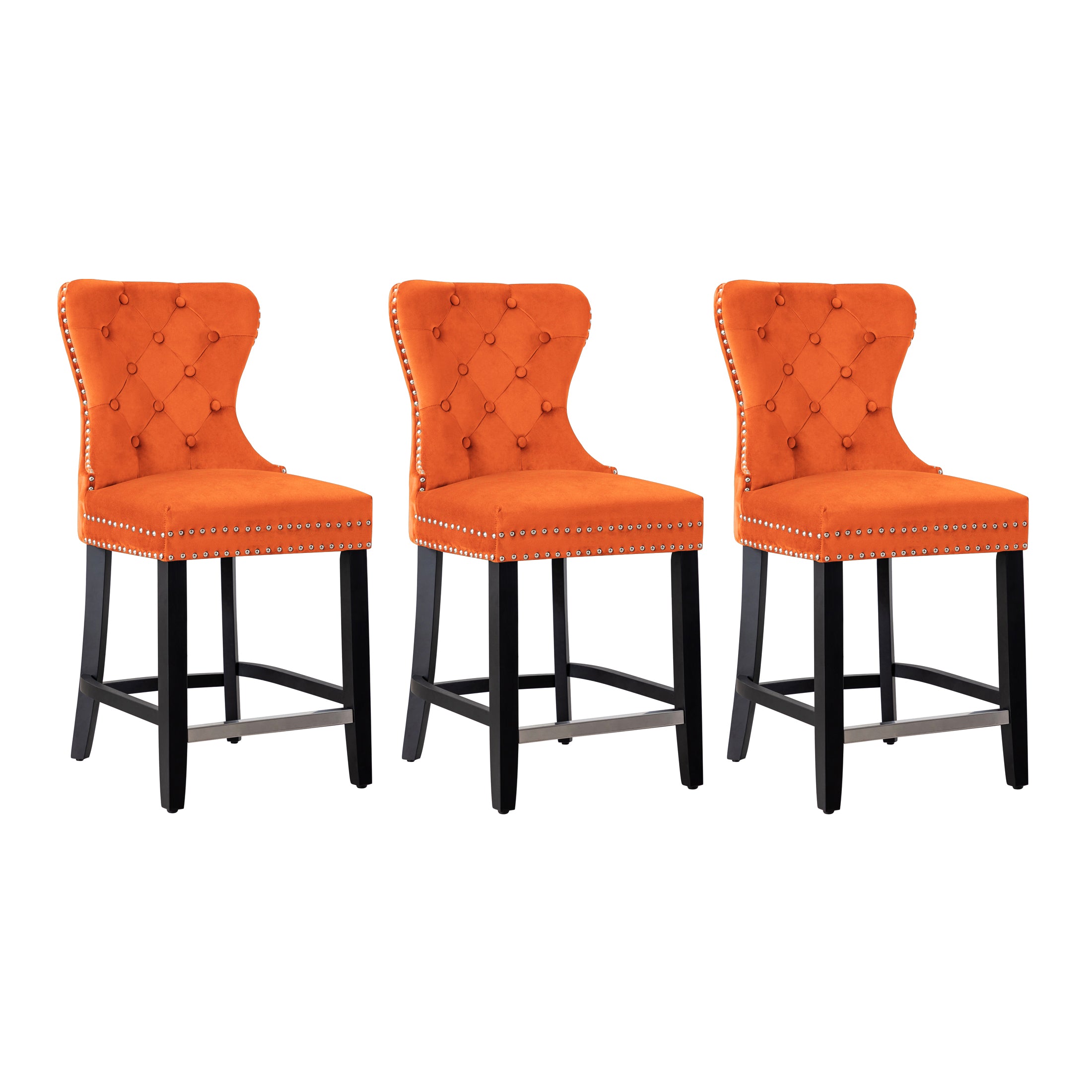 Hank 24" Tufted Velvet Counter Stool (Set of 3)