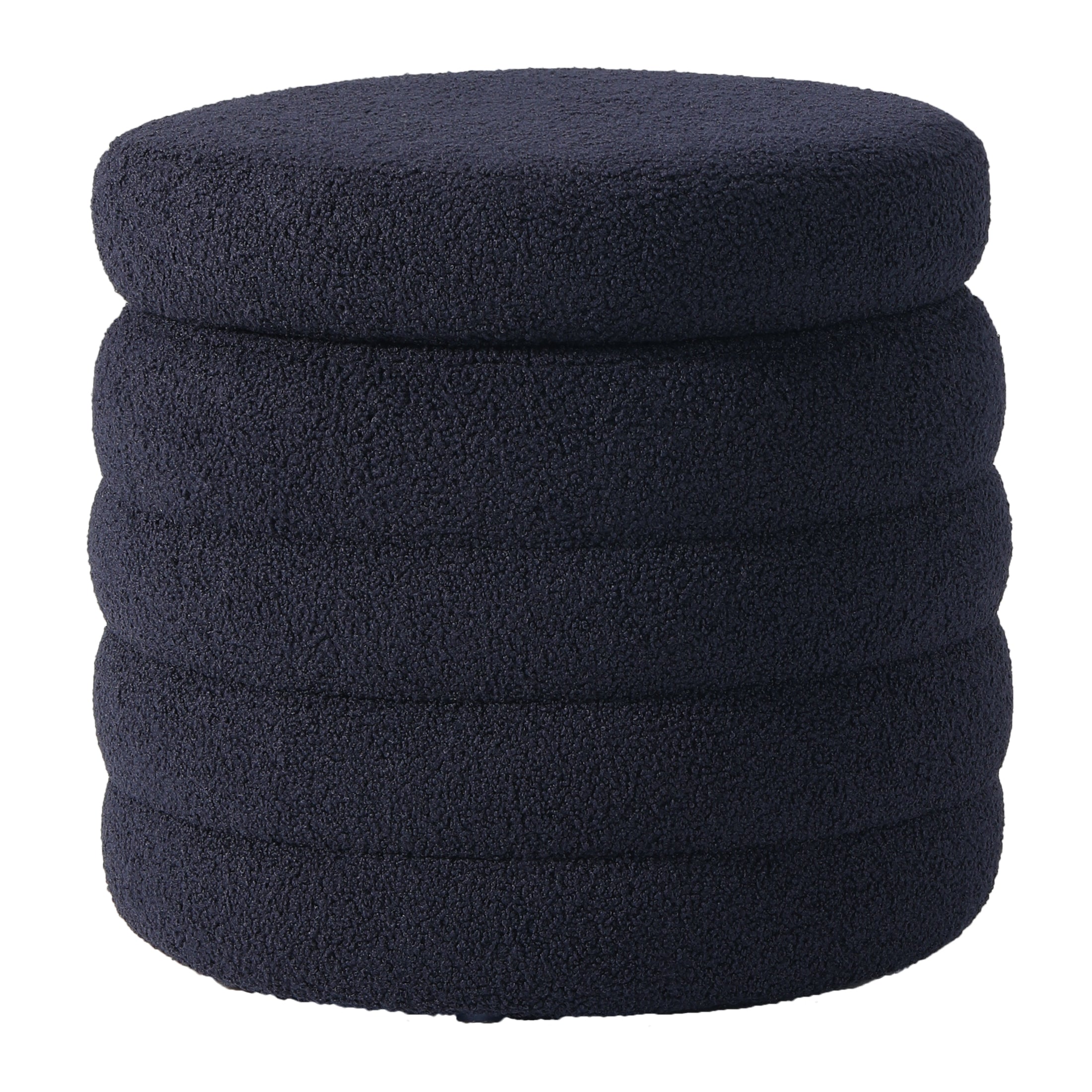 Celine Mid-Century Modern Faux Sherpa Round Storage Ottoman