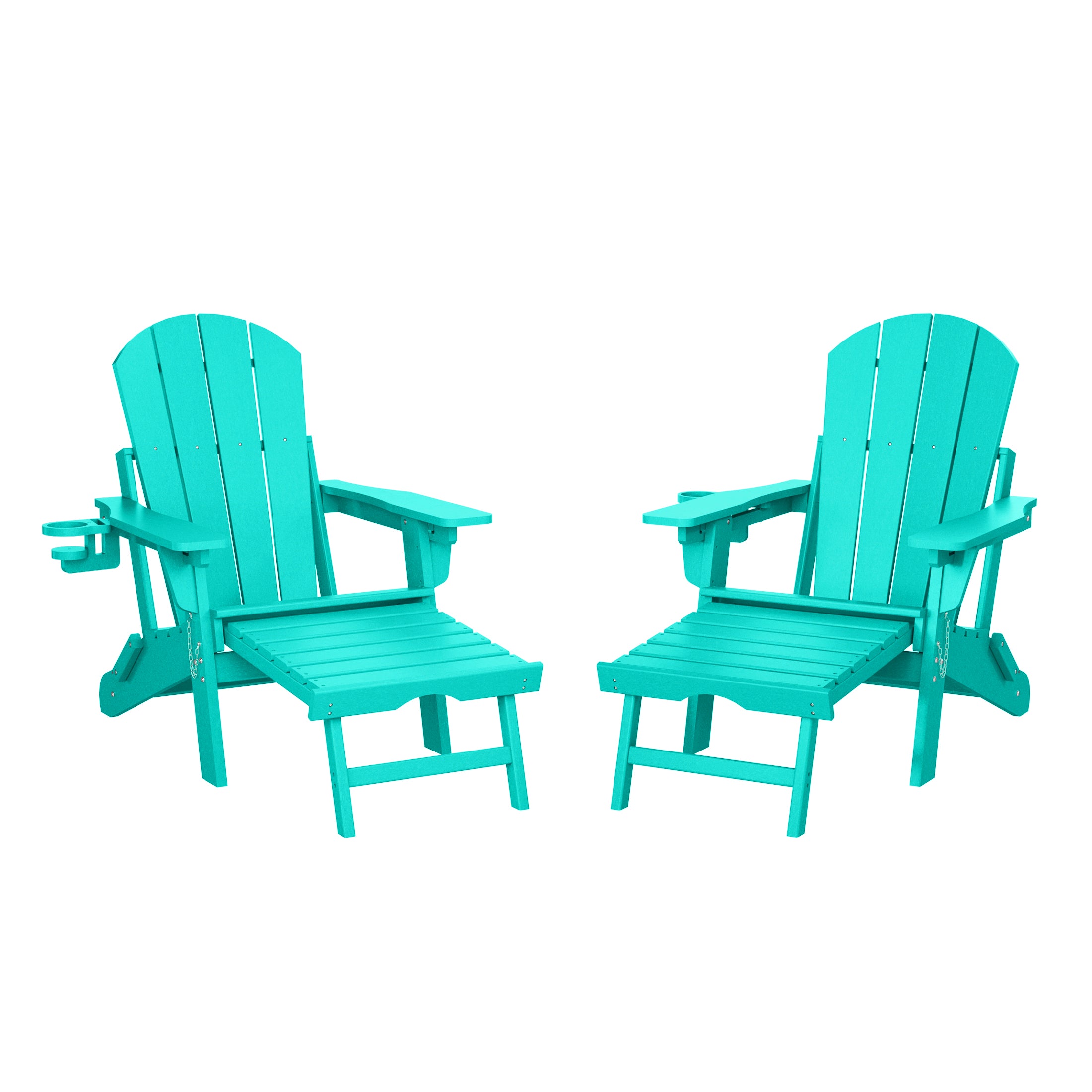 Paradise Folding Adjustable Adirondack Chair with Retractable Ottoman and Cup Holder (Set of 2)