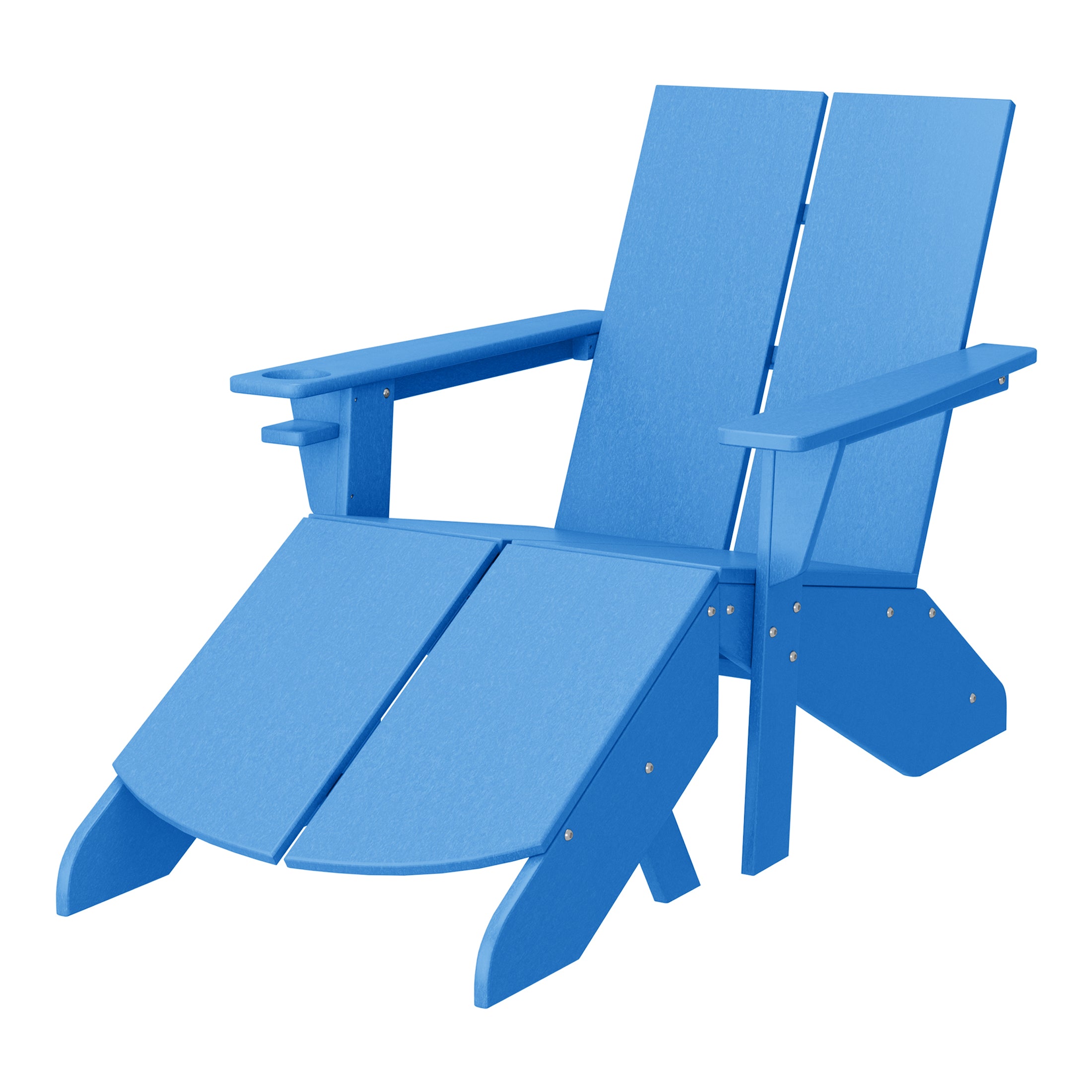 Seaview Outdoor HDPE Modern Adirondack Chair with Folding Patio Ottoman and Cup Holder