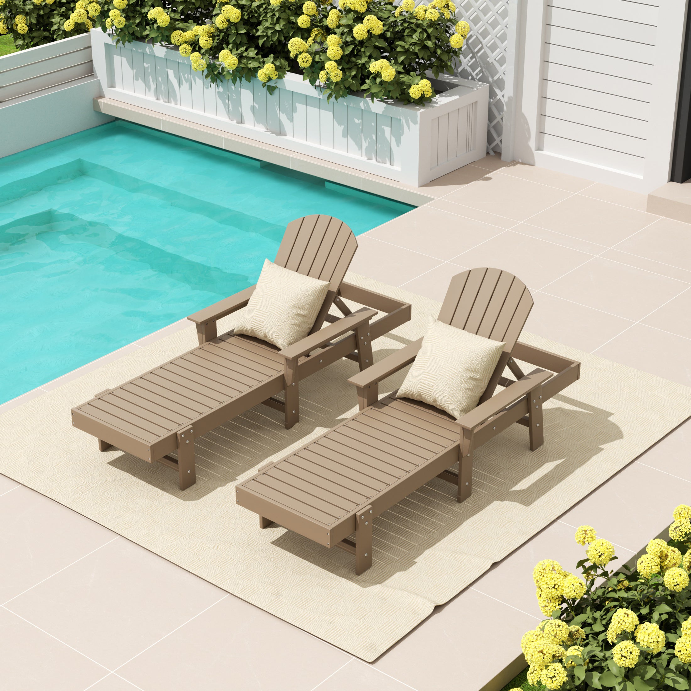 Portside 2 Piece Adirondack Poly Reclining Chaise Lounge With Arms
