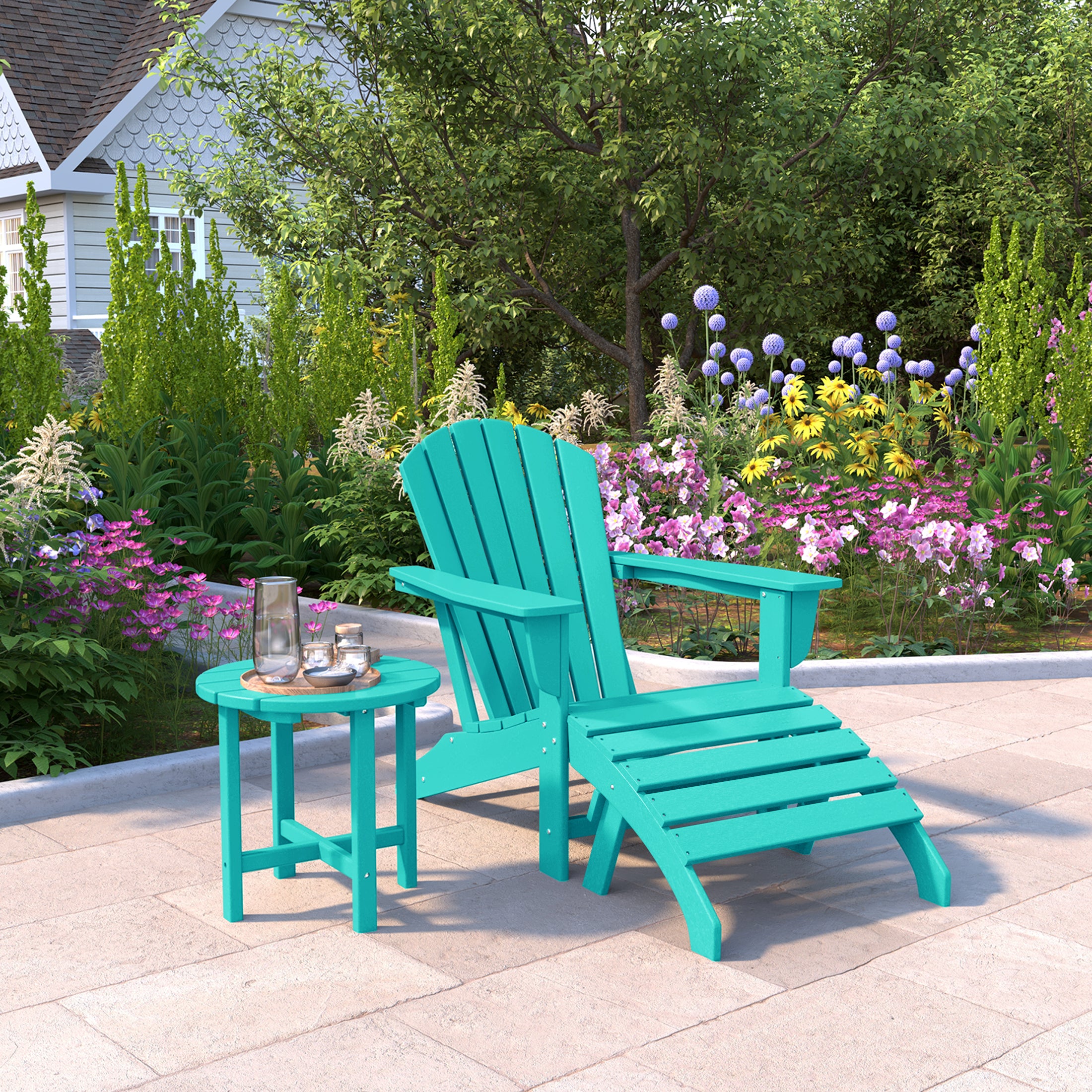 Portside Outdoor Adirondack Chair With Ottoman And Side Table 3-Piece Set