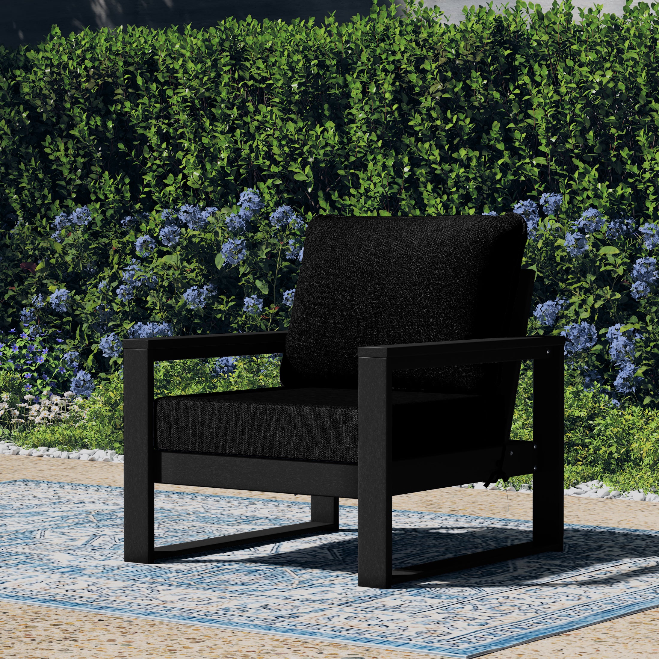 Rockaway Outdoor Modern HDPE Patio Club Chair with Waterproof Deep Seat Cushions