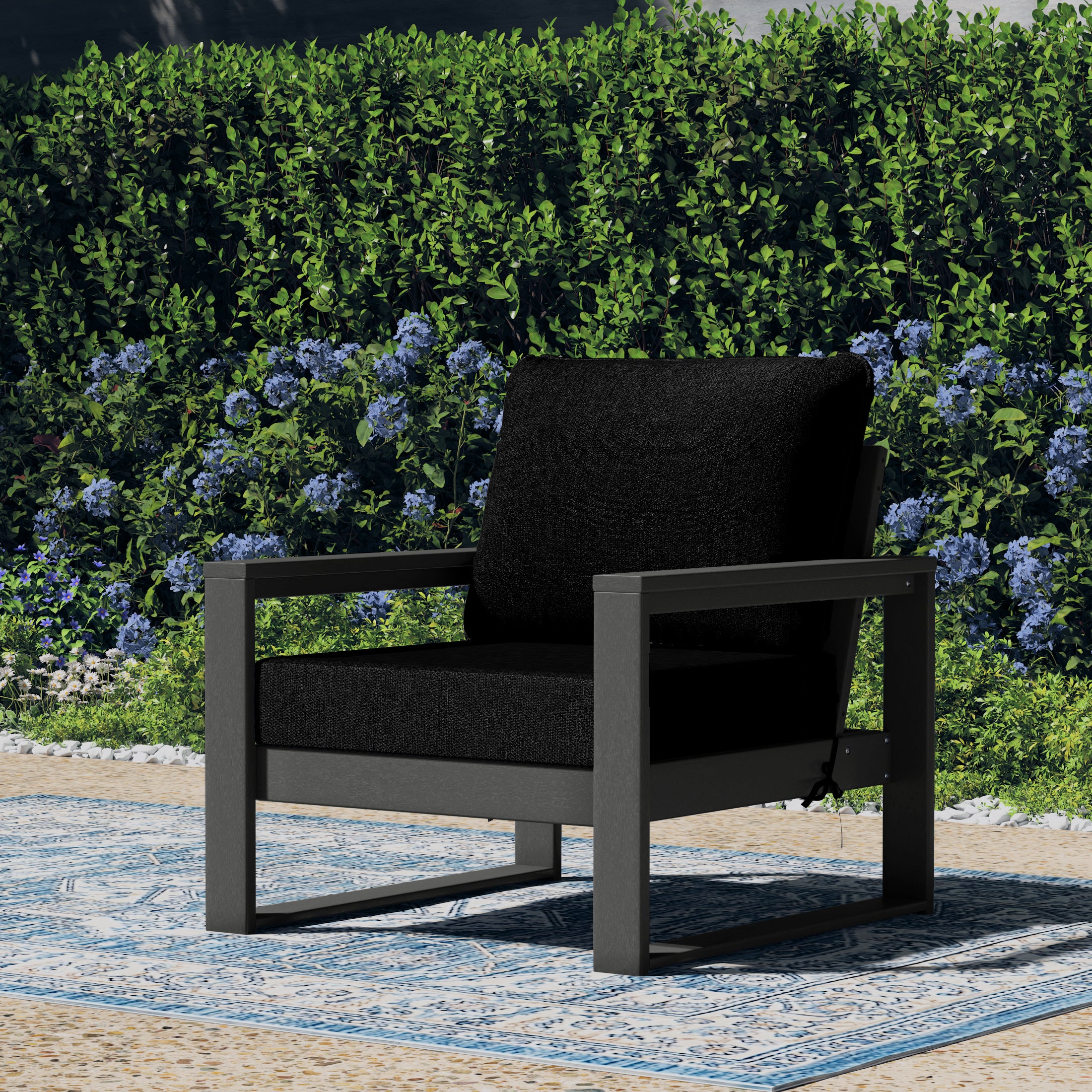 Rockaway Outdoor Modern HDPE Patio Club Chair with Waterproof Deep Seat Cushions