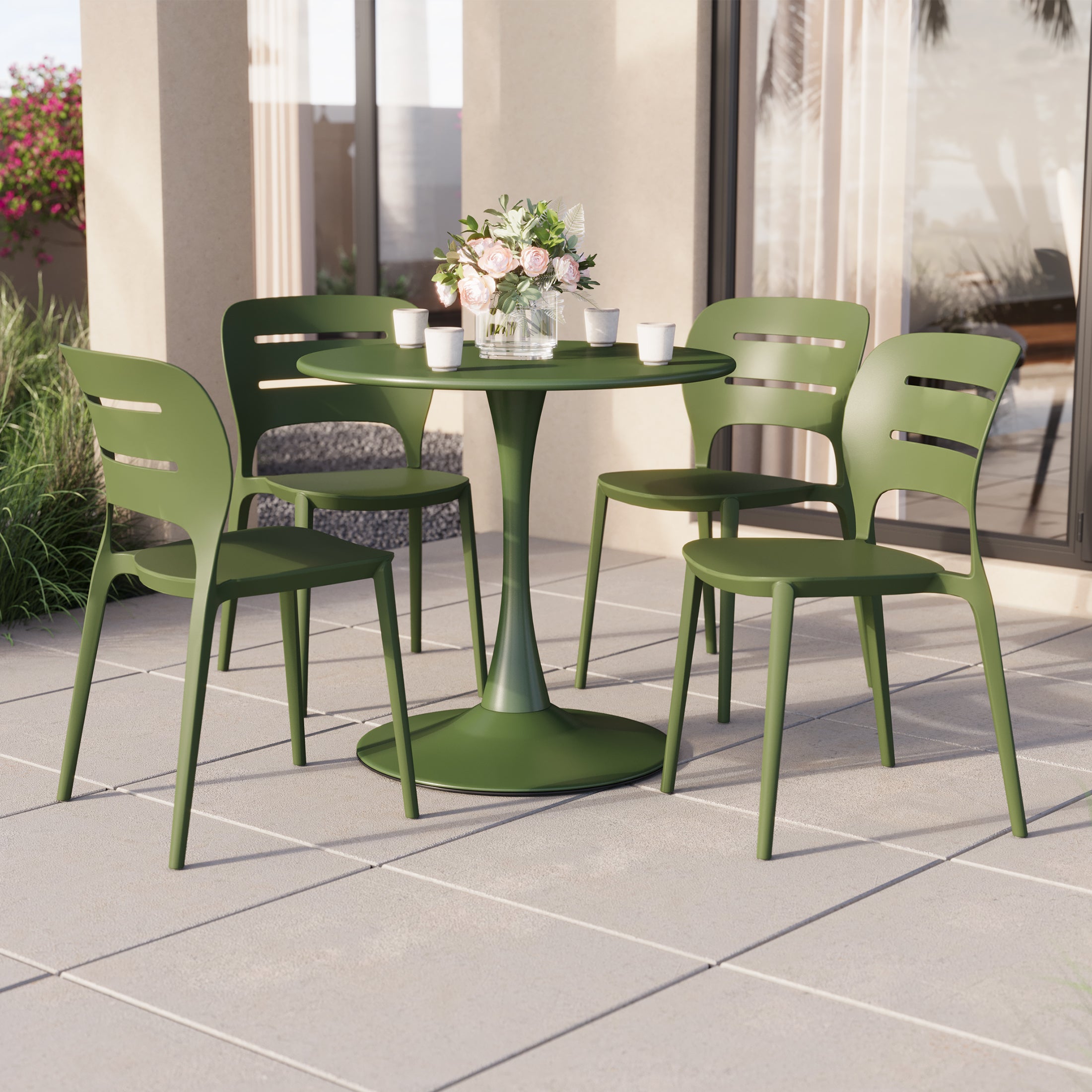 Sunshine Outdoor Modern Stackable Plastic Patio Dining Side Chairs (Set of 4)