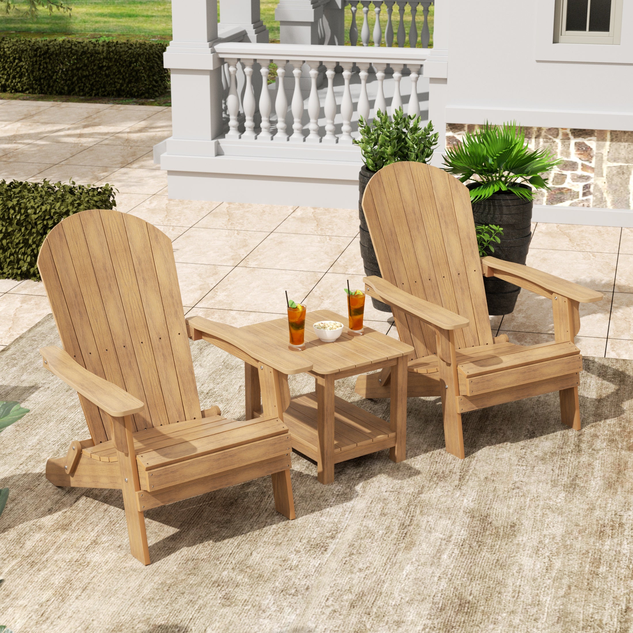 Florence 3PC HIPS Outdoor Adirondack Seashell Chair Set With Side Table