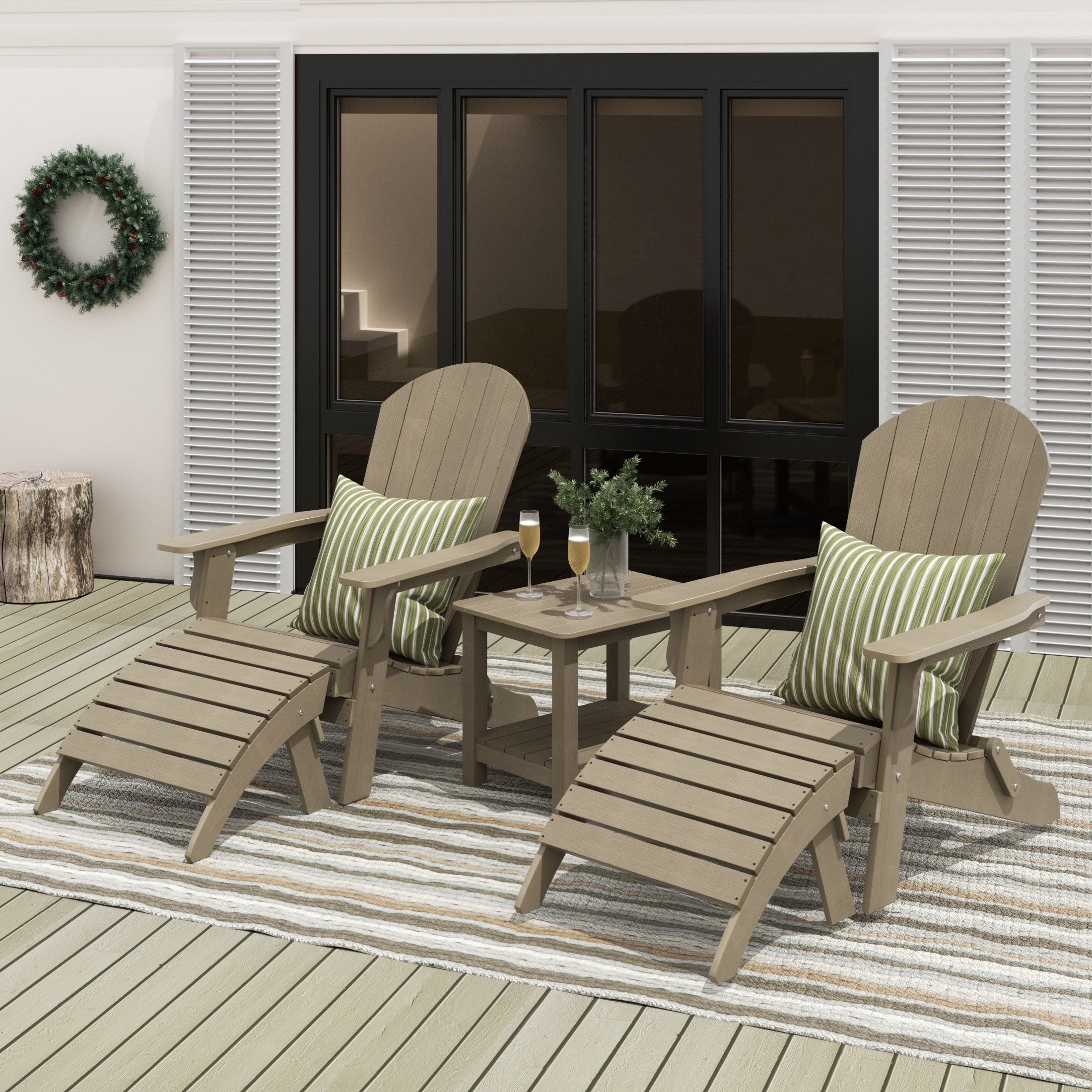 Florence 5-Piece HIPS Outdoor Folding Adirondack Seashell Chair With Folding Ottoman And Side Table