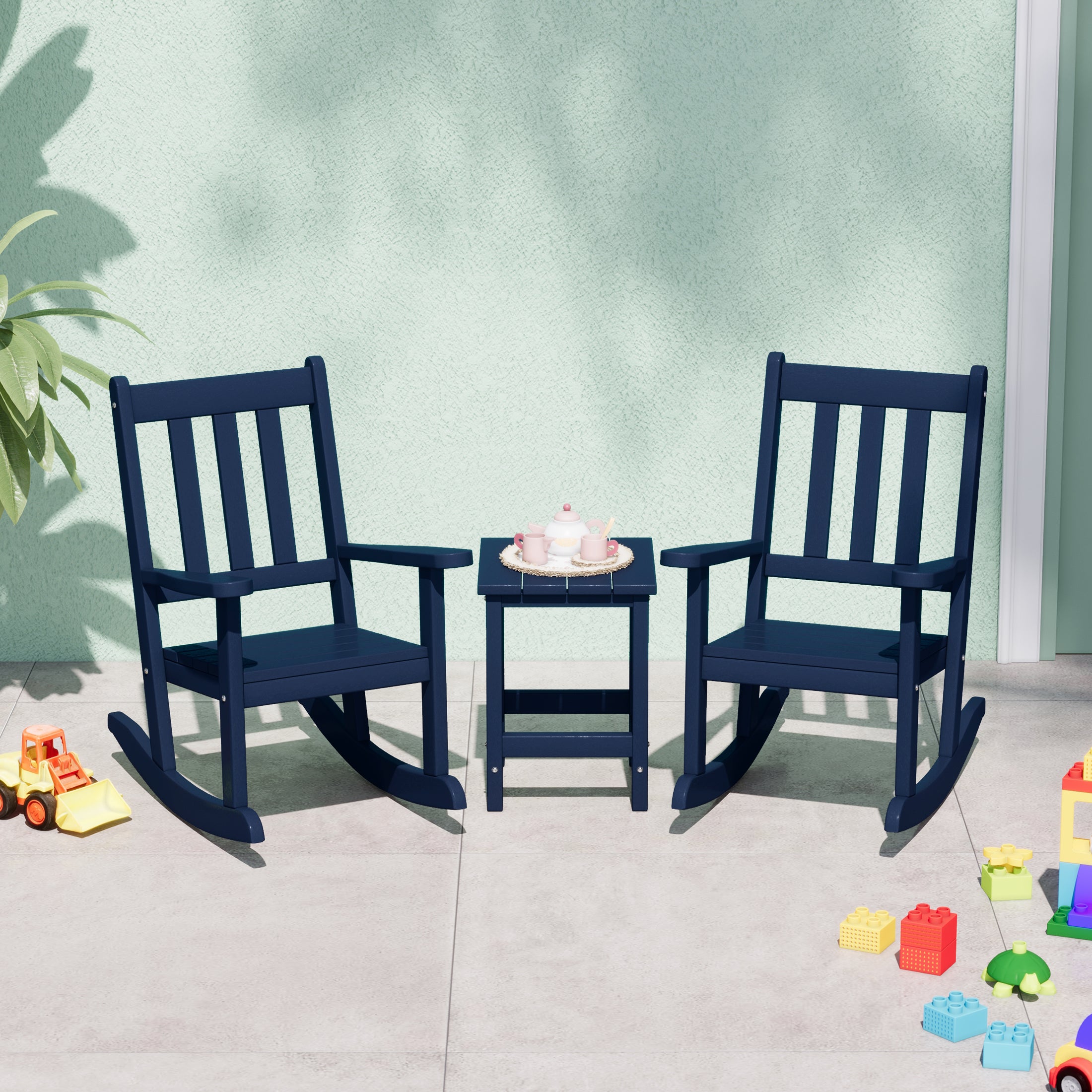 Paradise 3-Piece Kids Outdoor Rocking Chairs Set With Kids Square Side Table