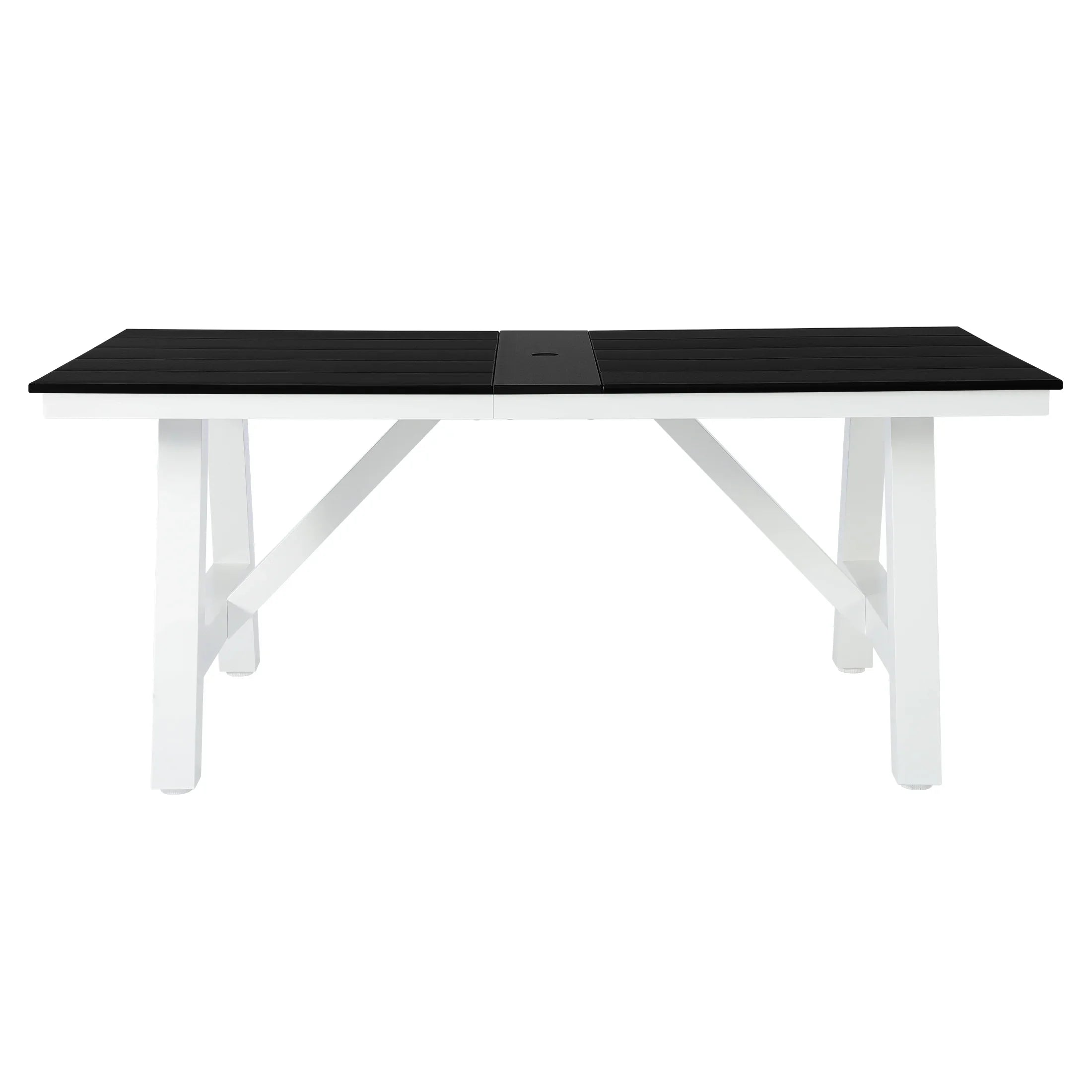 Stinson 72" HDPE Rectangle Outdoor Patio Dining Table With Umbrella Hole and Metal Frame