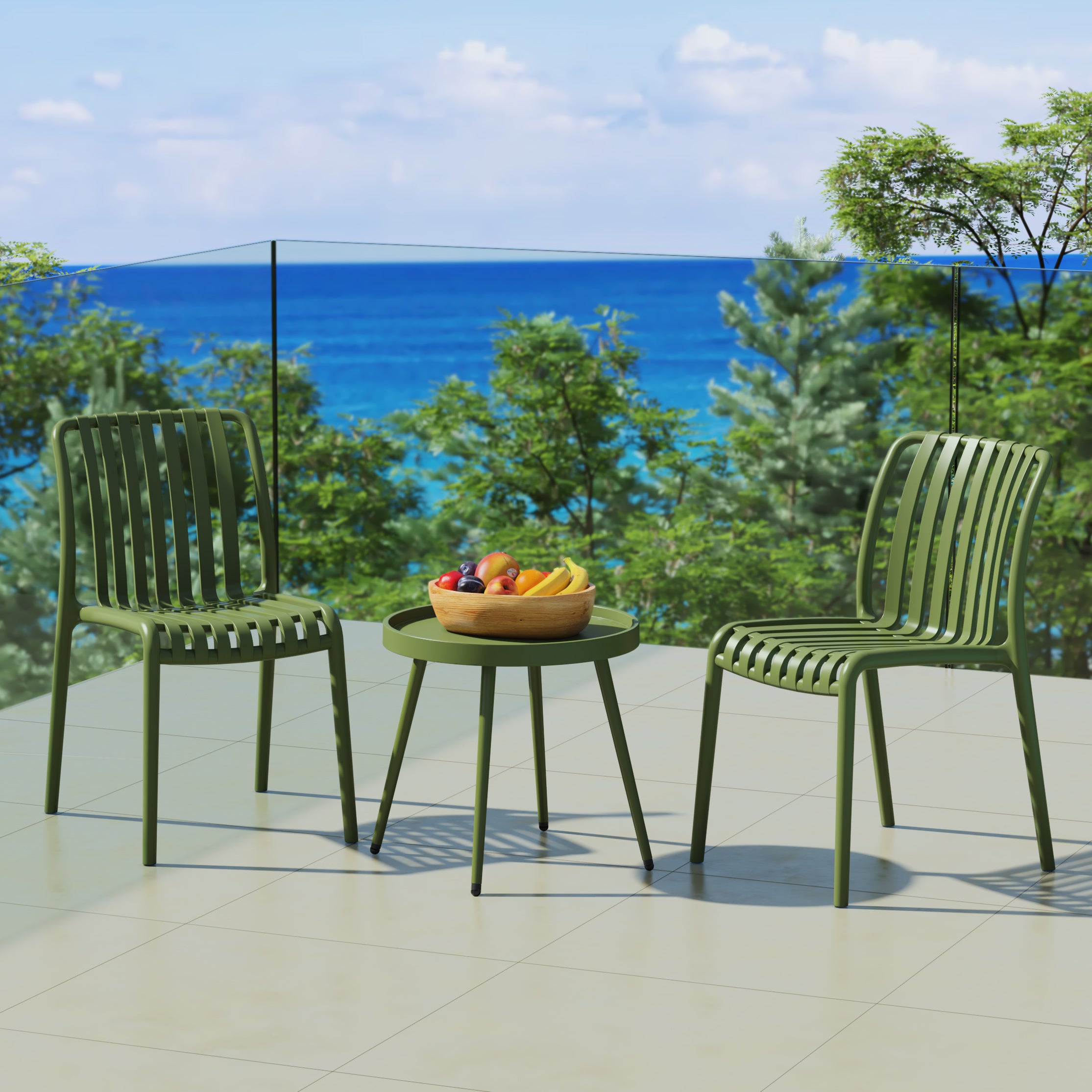 Sunshine 3-Piece Outdoor Patio Bistro Balcony Furniture Set With Stackable Chairs
