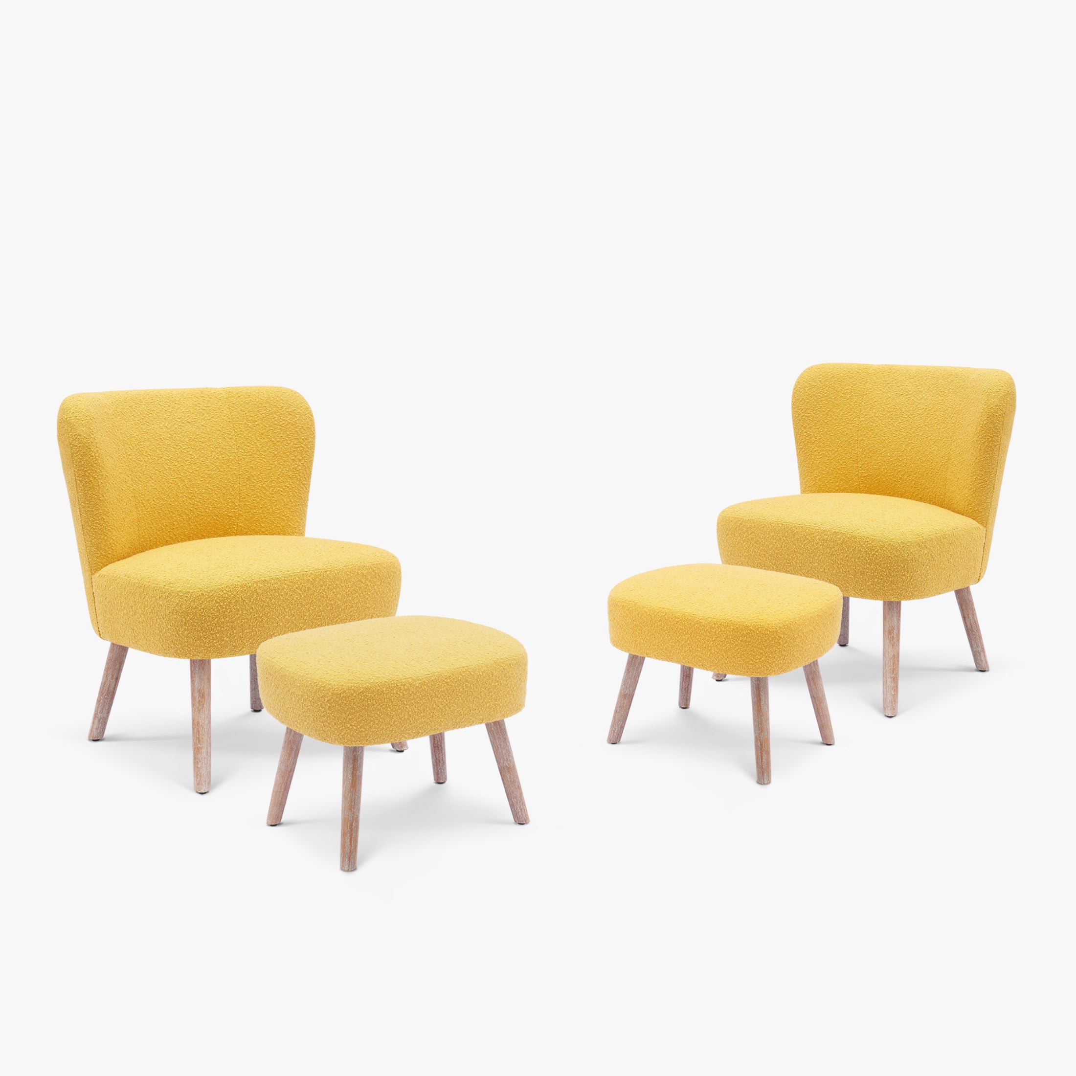 Amélie 4-Piece Set Mid-Century Boucle Accent Chairs with Ottoman Foot Stools