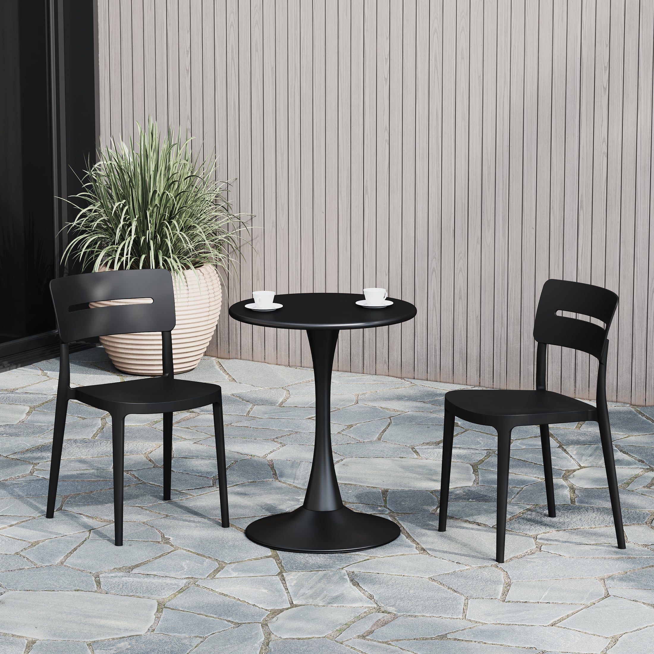 Sunshine 3-Piece Outdoor Round Metal Patio Dining Table Set With Stackable Patio Chairs