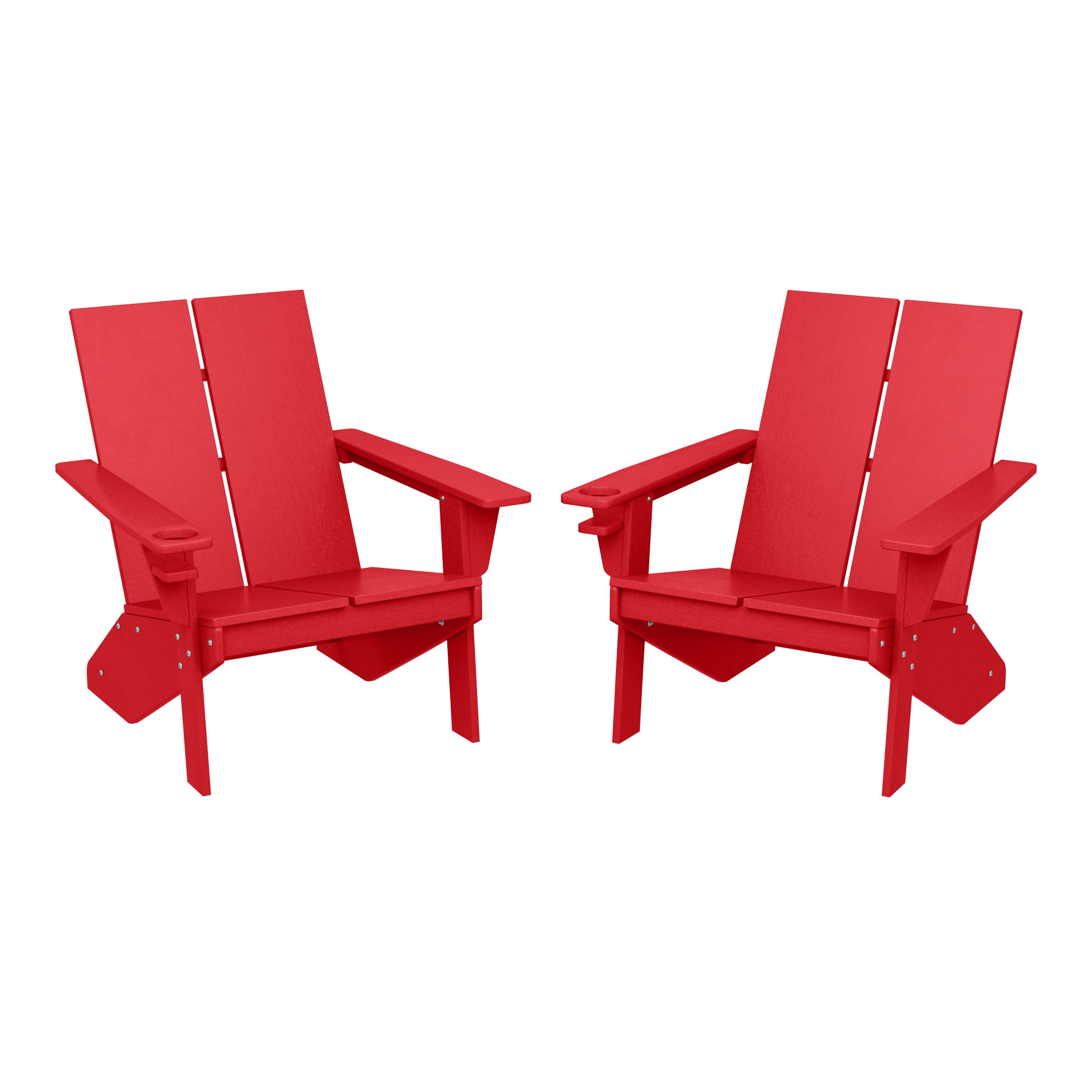 Seaview Outdoor HDPE Modern Adirondack Chair with Cup Holder (Set of 2)