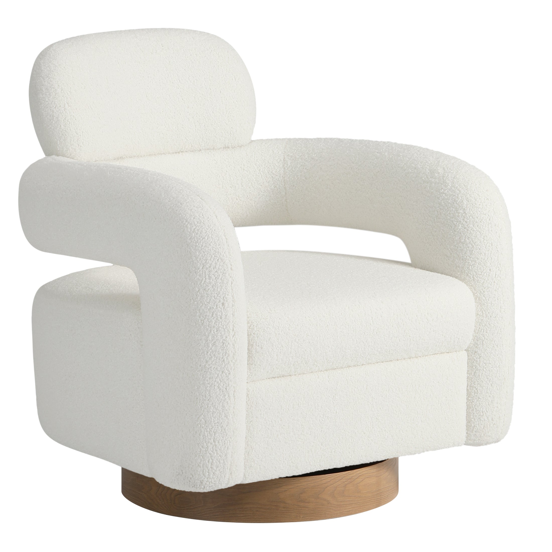 Celine Mid-Century Modern Sherpa Swivel Barrel Accent Chair With Storage Ottoman