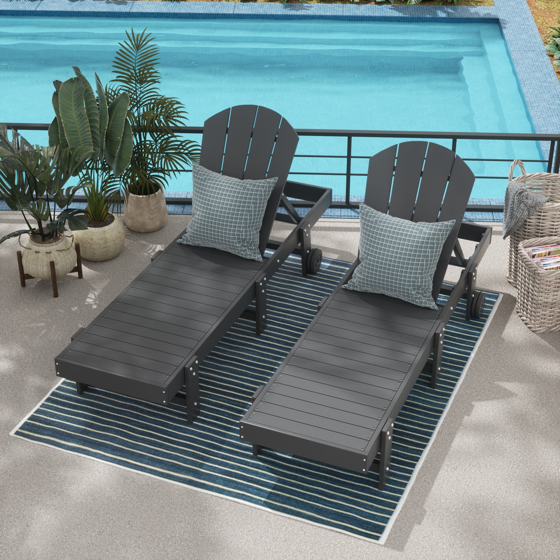 Paradise Adirondack Poly Reclining Chaise Lounge With Wheels (Set Of 2)