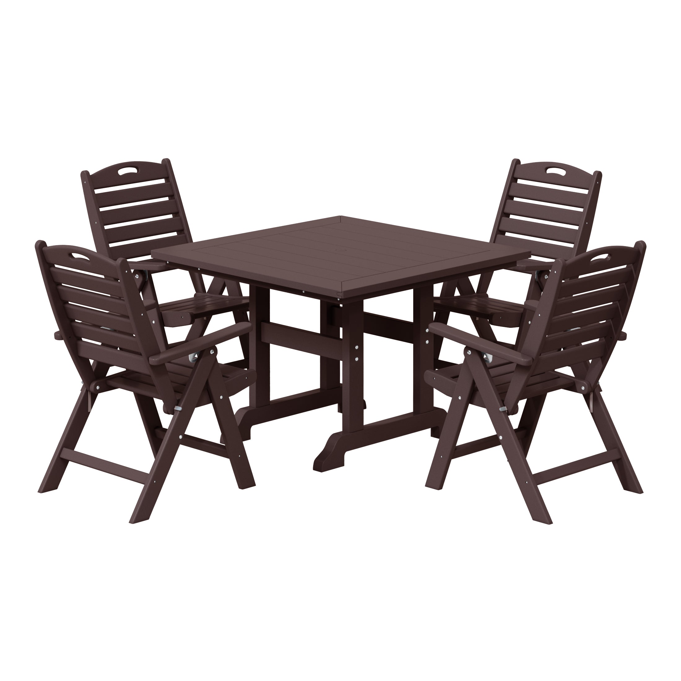 Paradise 5-Piece HDPE Square Patio Dining Table Set with Foldable Chairs