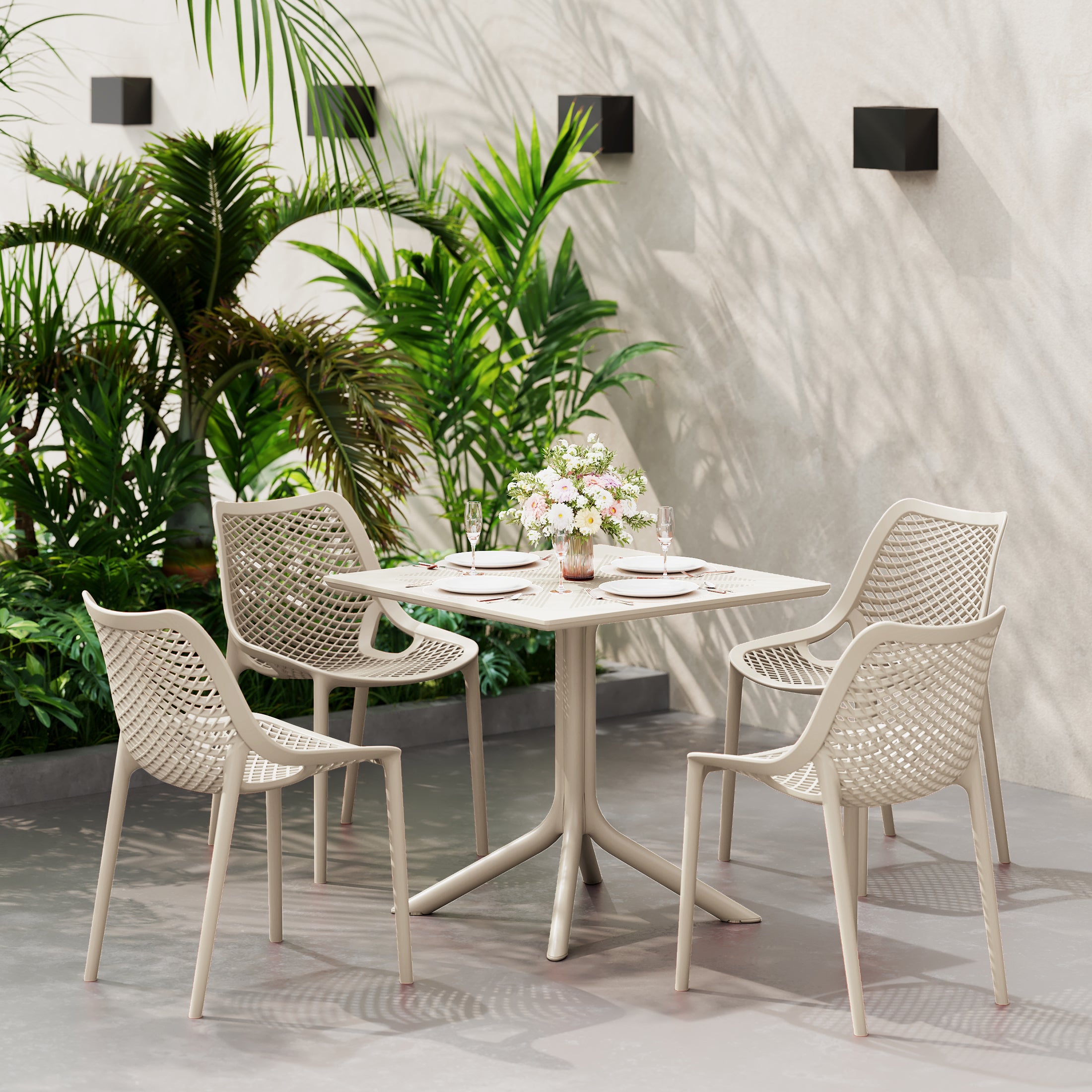 Sunshine 31.5" Square Plastic Outdoor Patio Dining Table for 4