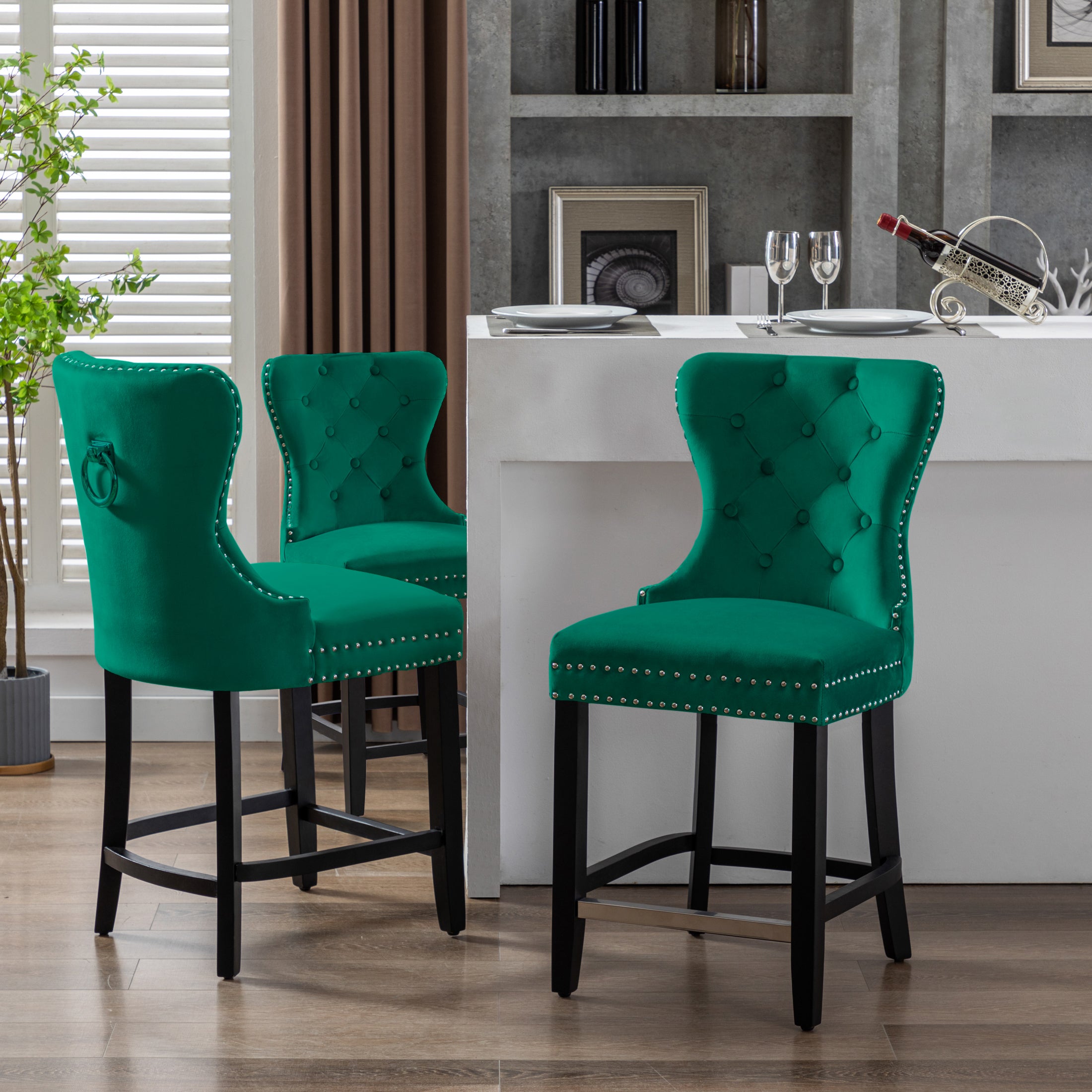 Hank 24" Tufted Velvet Counter Stool (Set of 3)