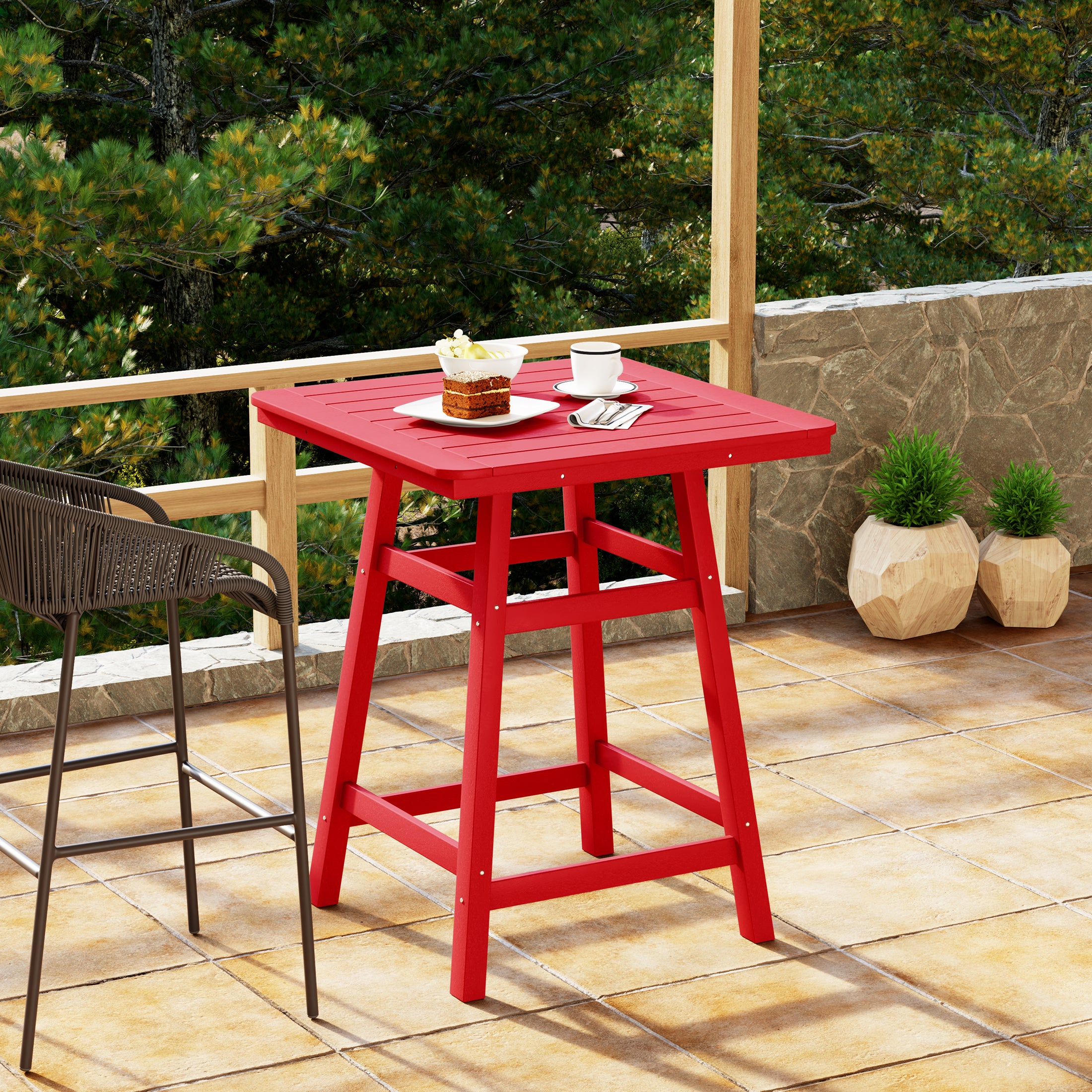 Paradise 30" Square Outdoor Patio Counter High Bistro Bar Table With Umbrella Hole