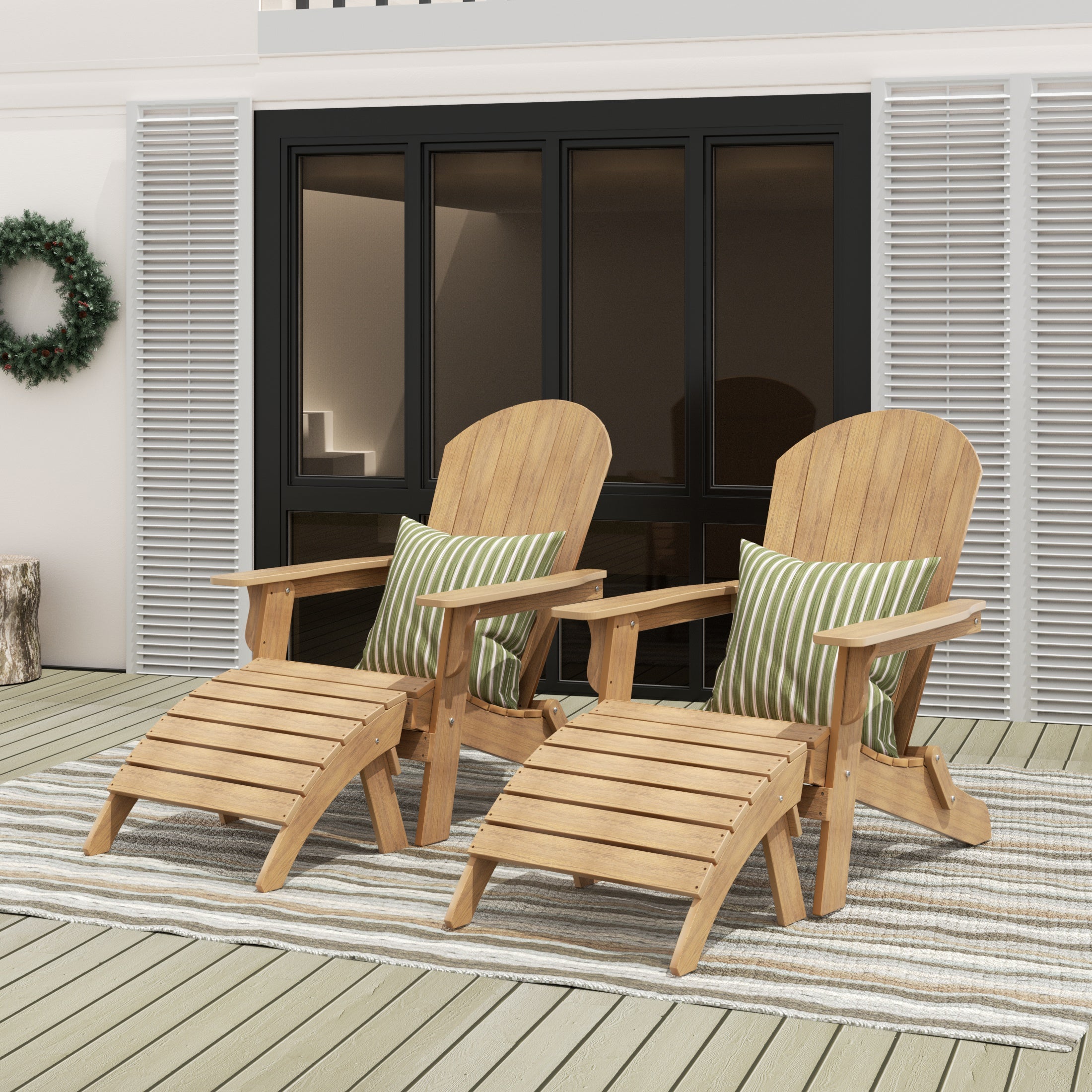 Florence 4-Piece HIPS Outdoor Folding Adirondack Seashell Chair With Folding Ottoman (Set of 2)