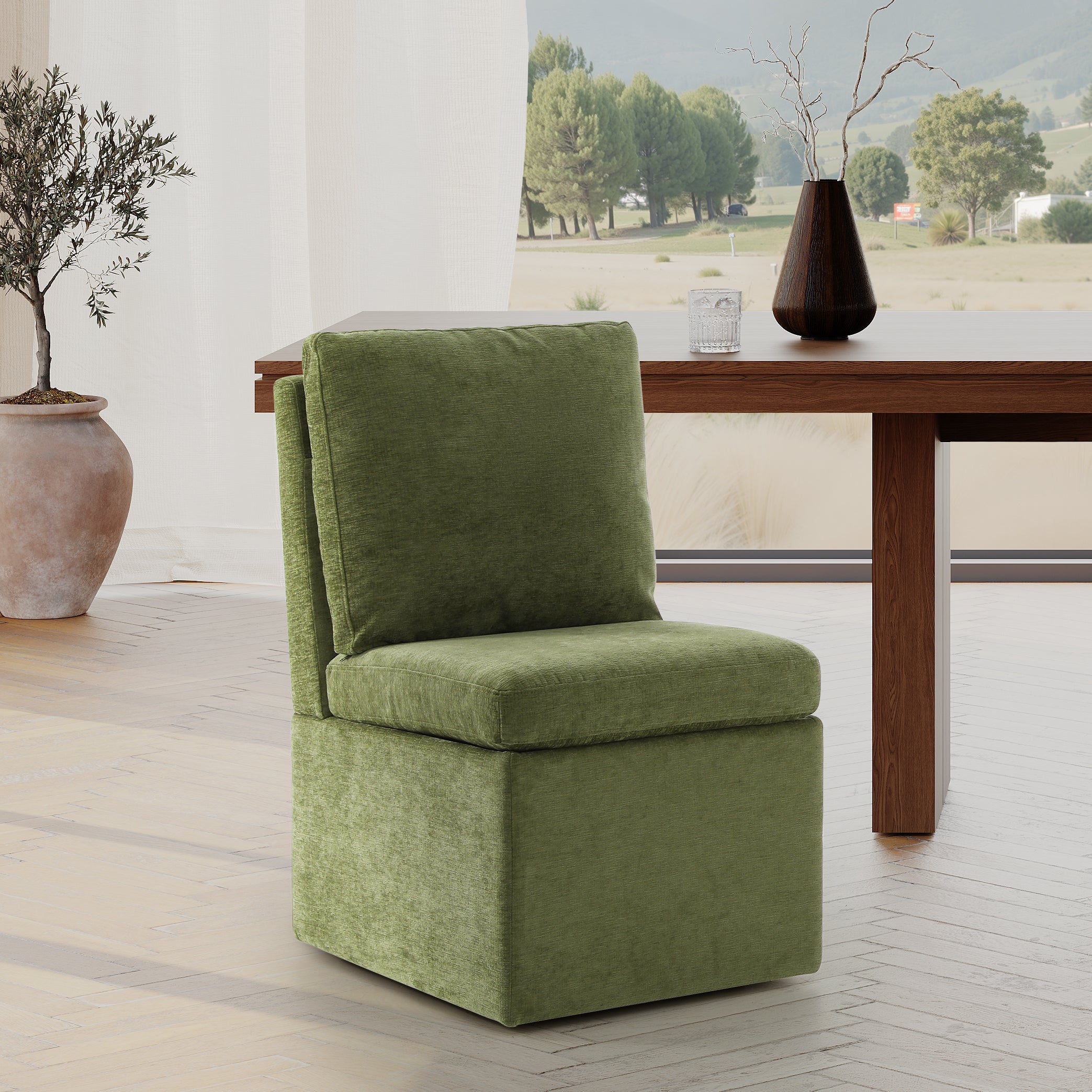 Danburry Modern Upholstered Chenille Armless Dining Chairs With Casters