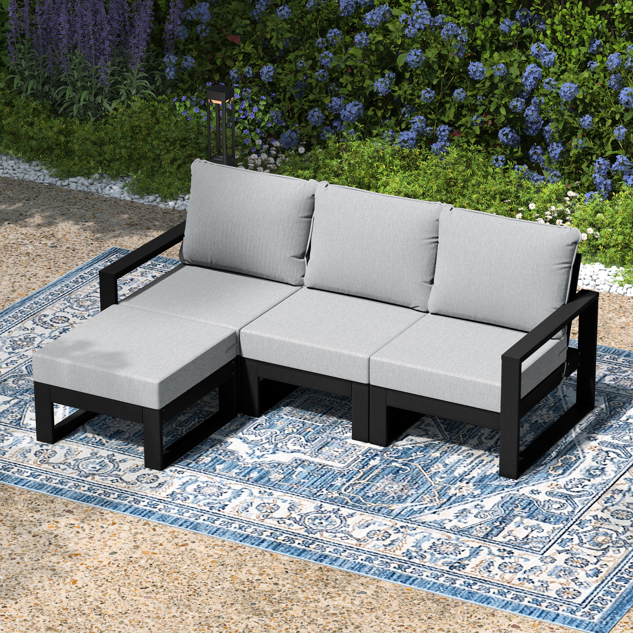 Rockaway 4-piece Outdoor HDPE All-Weather Modern Deep Seating Patio Sofa Sectional Set with Waterproof Cushions