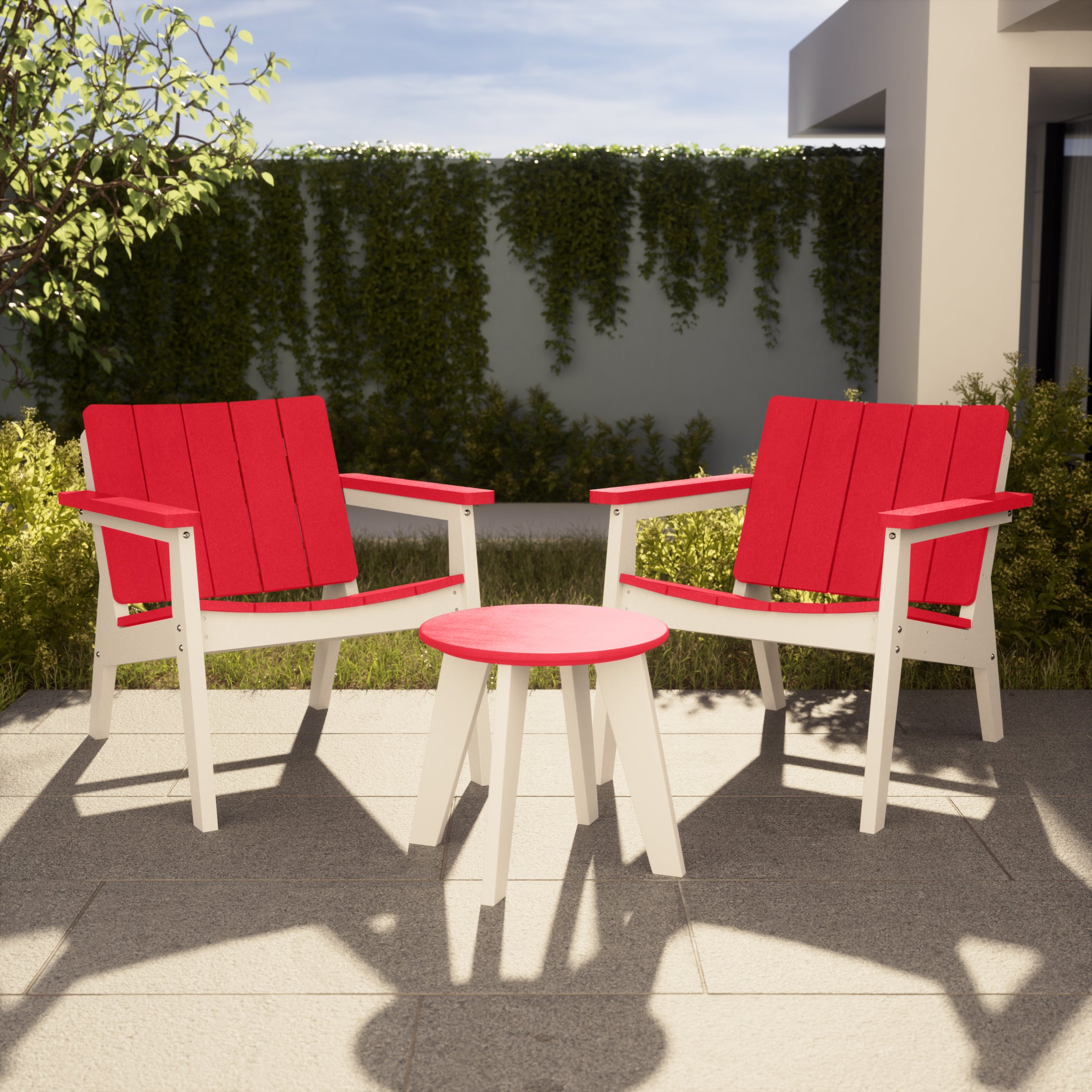 Seaside 3-Piece Outdoor HDPE Conversation Set with Deep Seating Chairs and Round Side Table