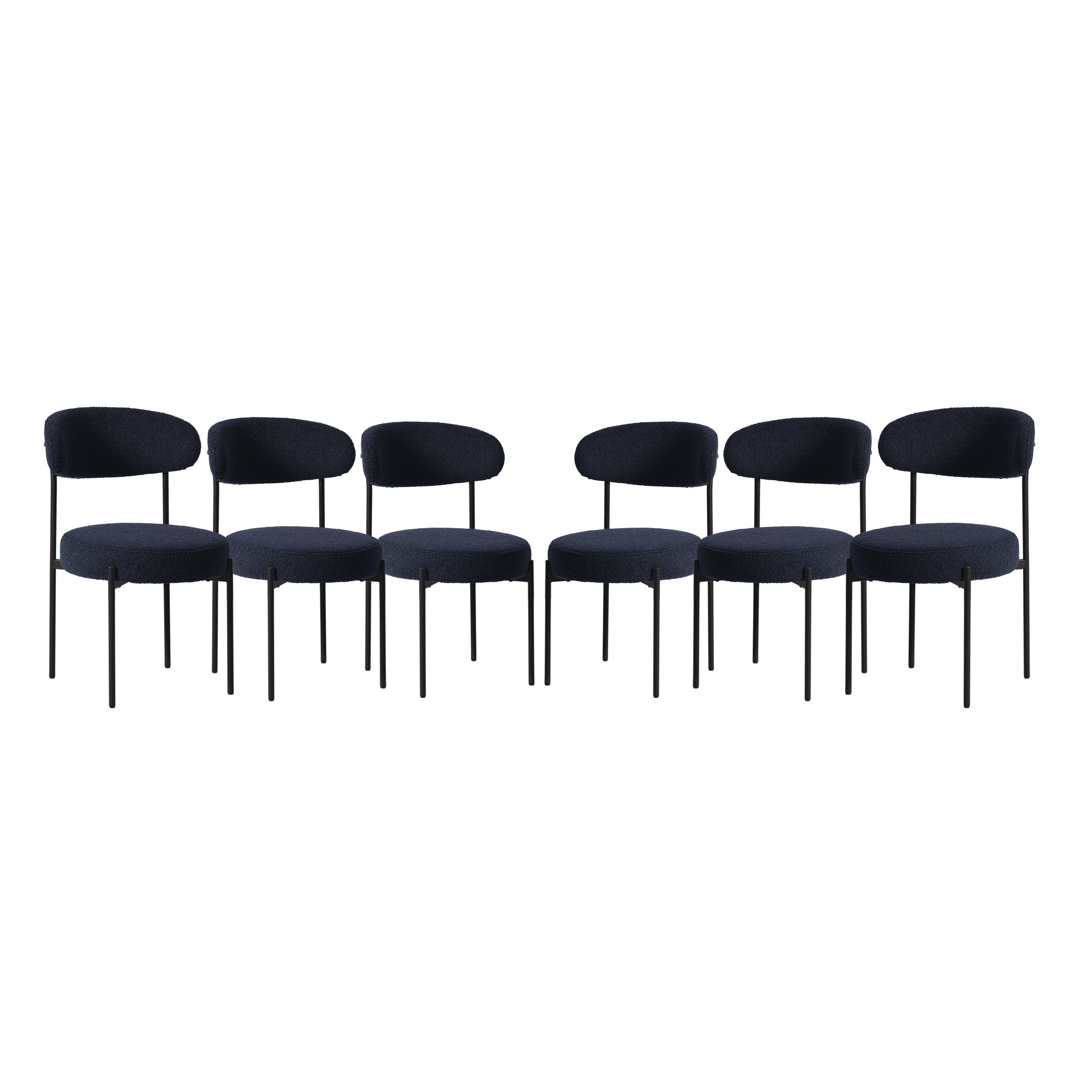 Celine Mid-Century Modern Upholstered Sherpa Round Dining Chairs (Set of 6)