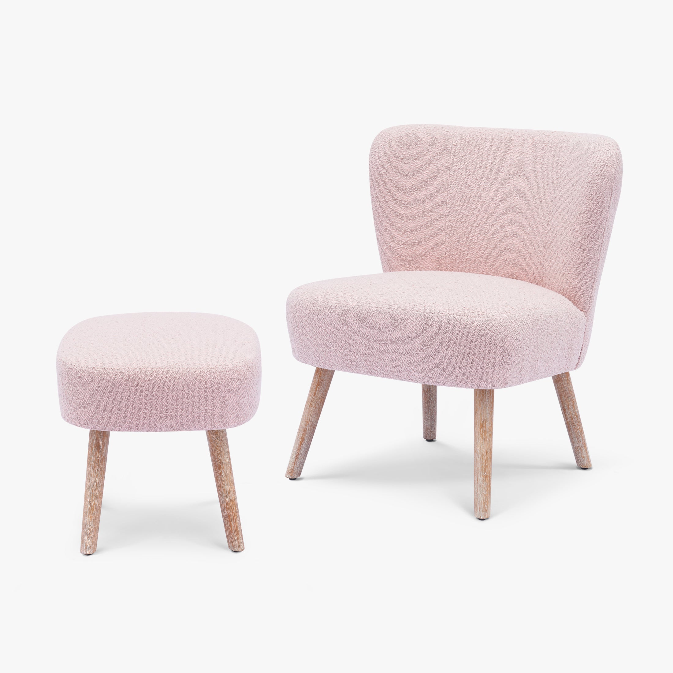 Amélie Mid-Century Boucle Accent Chair with Ottoman Foot Stool Set