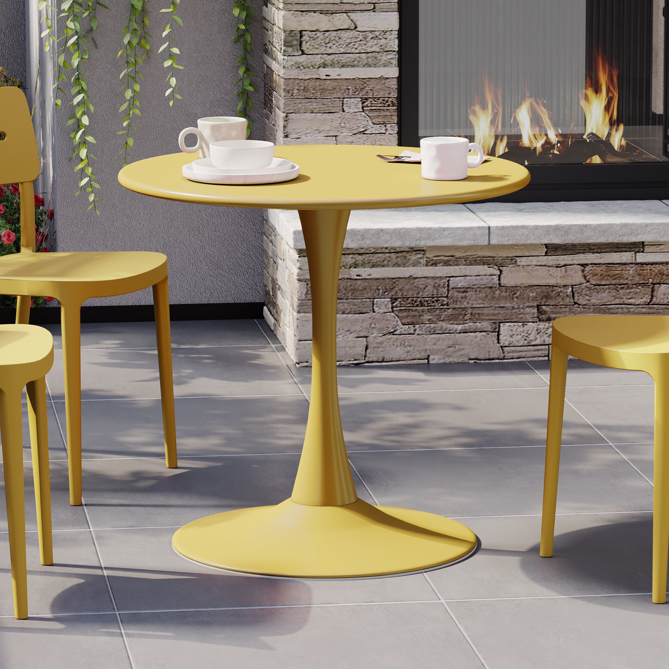 Sunshine 31.5" Round Outdoor Indoor Metal Cocktail Dining Table