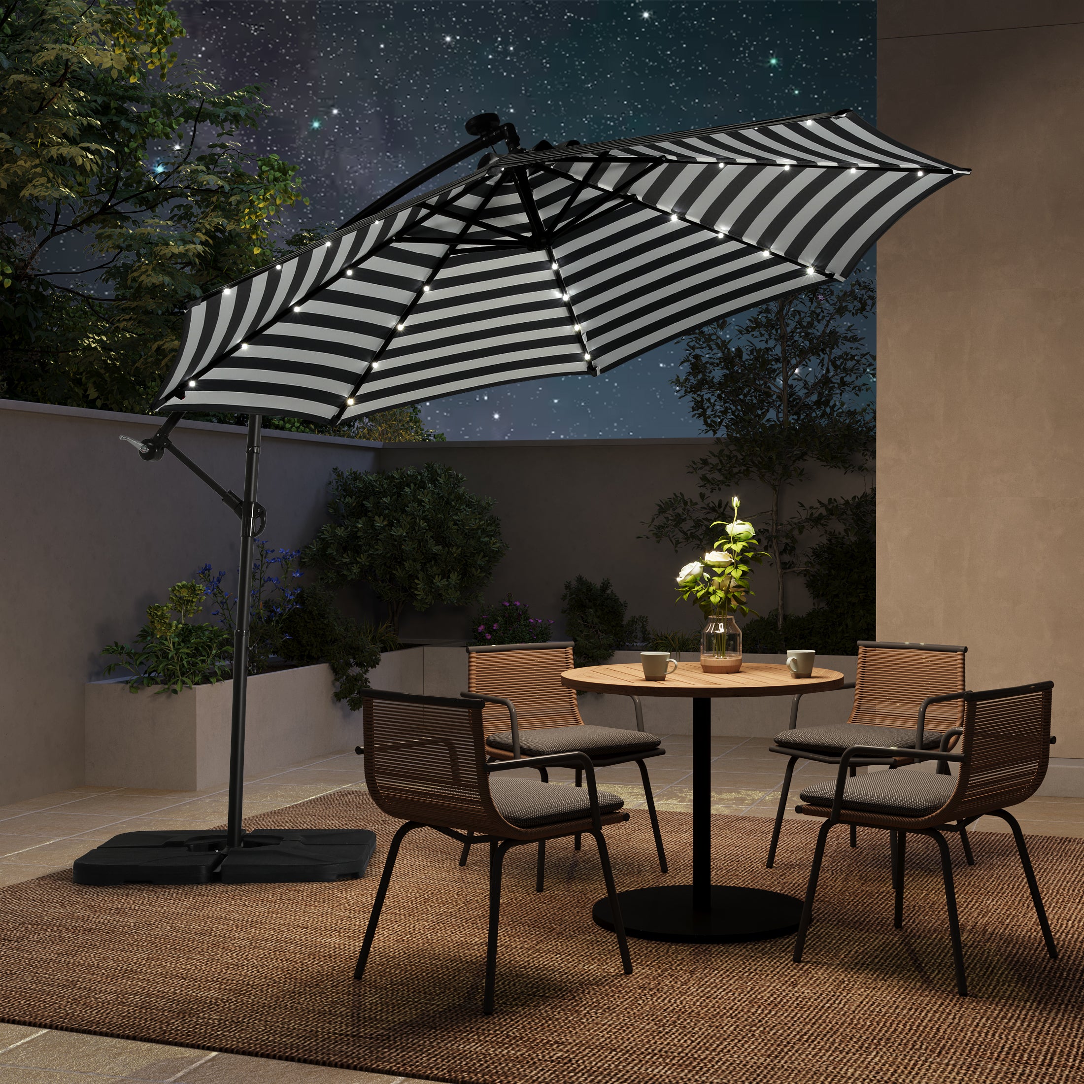 Westlake 10 ft. Outdoor / Paito Cantilever Hanging Umbrella with Solar Power LED lights
