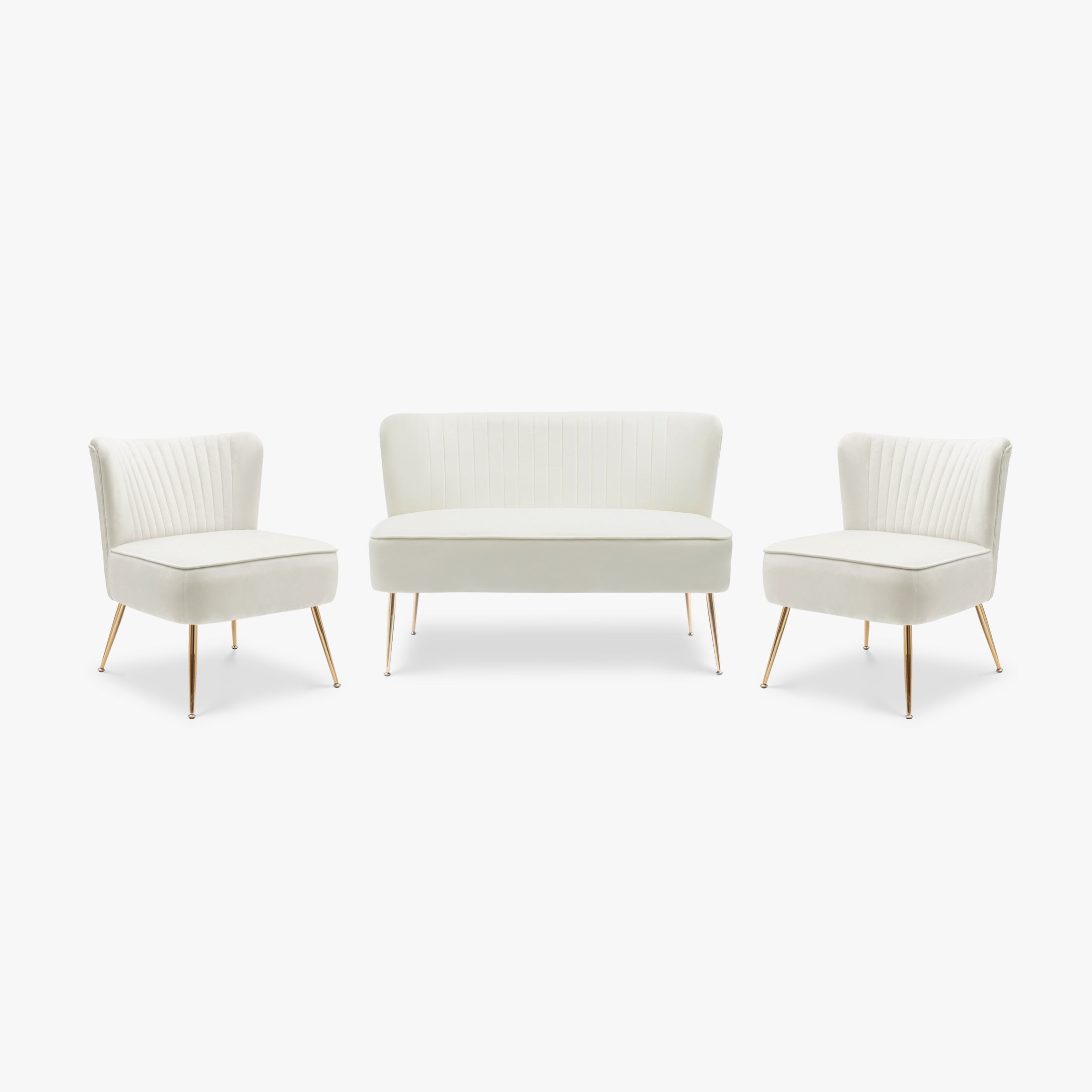 Alaia Mid Century Modern Tufted Velvet Loveseat Sofa and 25" Accent Chair 3-Piece Set