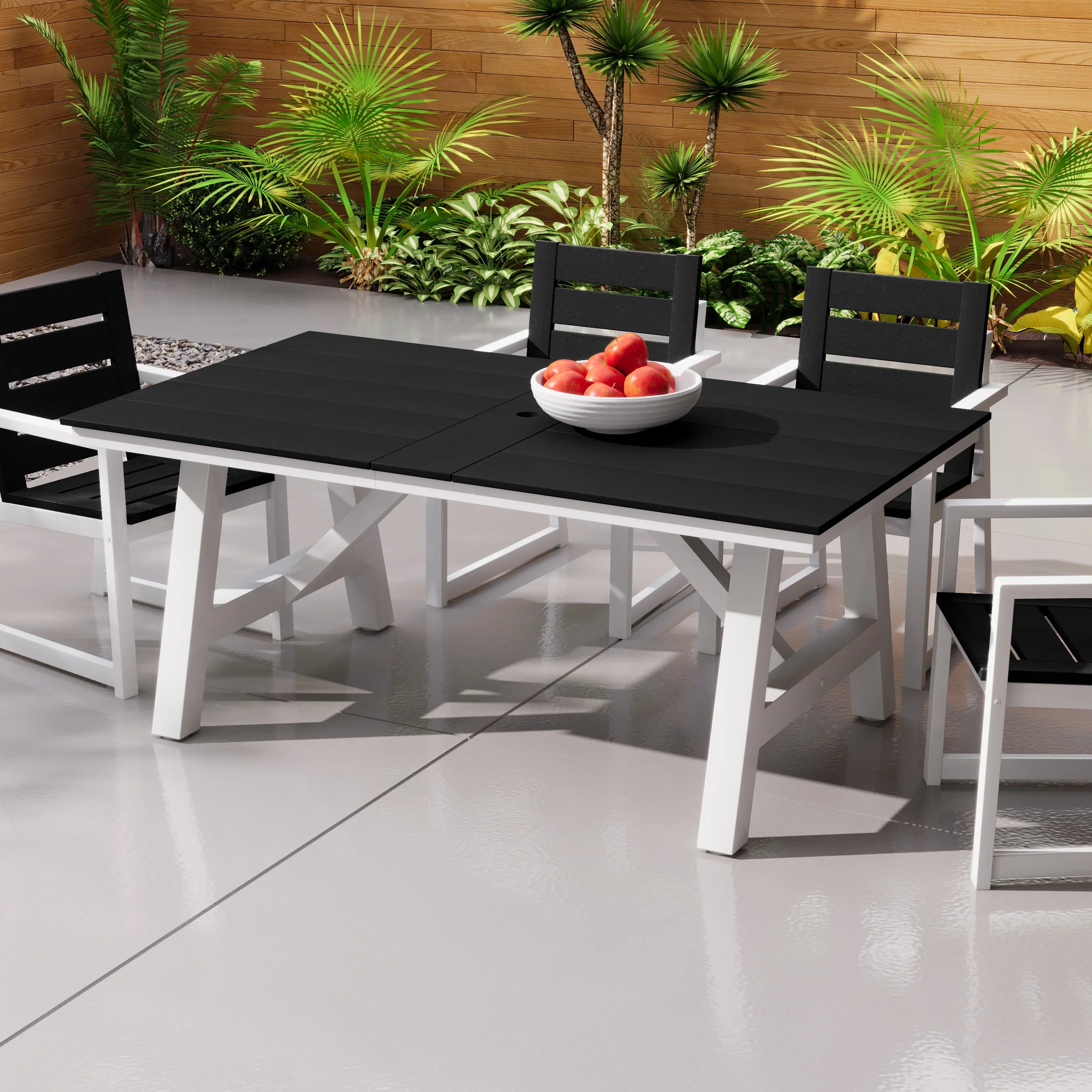 Stinson 72" HDPE Rectangle Outdoor Patio Dining Table With Umbrella Hole and Metal Frame