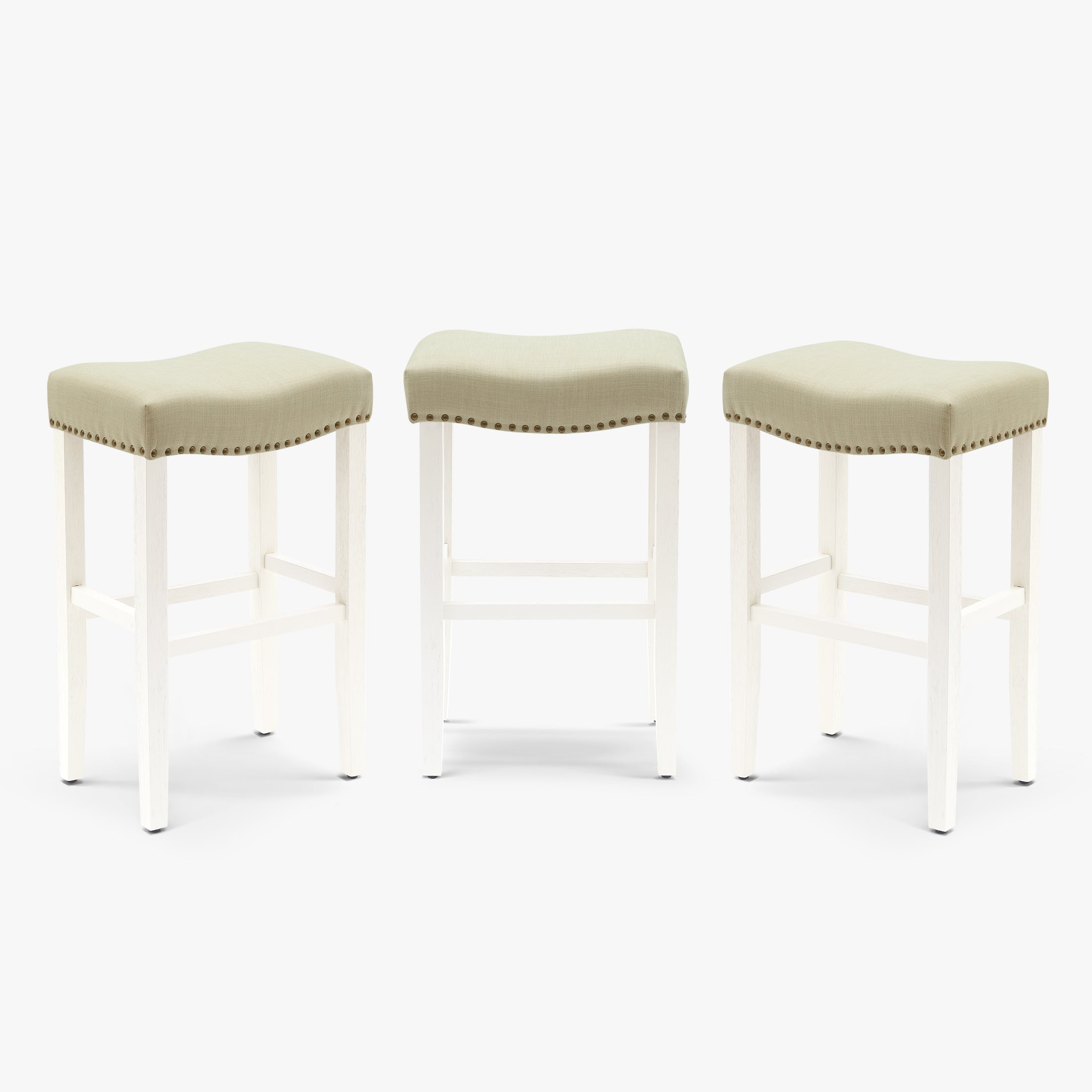 Bulmon 29" Upholstered Saddle Seat Antique White Bar Stool (Set of 3)