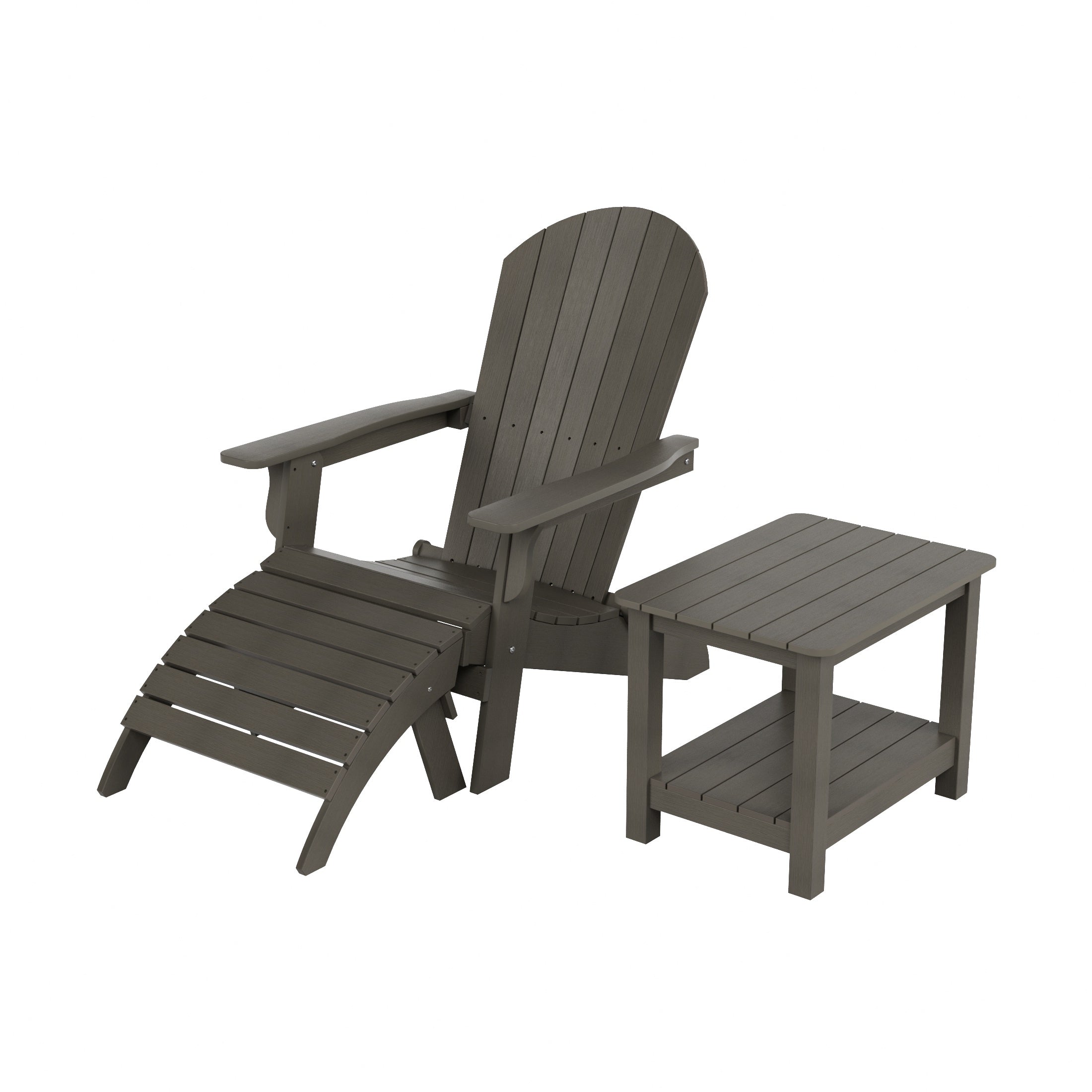 Florence 3-Piece HIPS Outdoor Folding Adirondack Seashell Chair With Folding Ottoman And Side Table