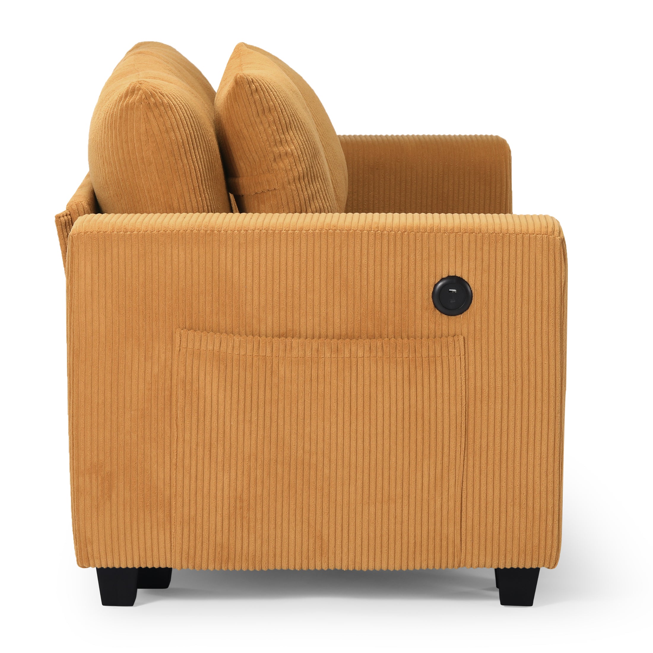 Ava 99" Modular Corduroy L-Shaped Sectional Sofa and Chaise With USB/Type-C Ports and Side Pockets