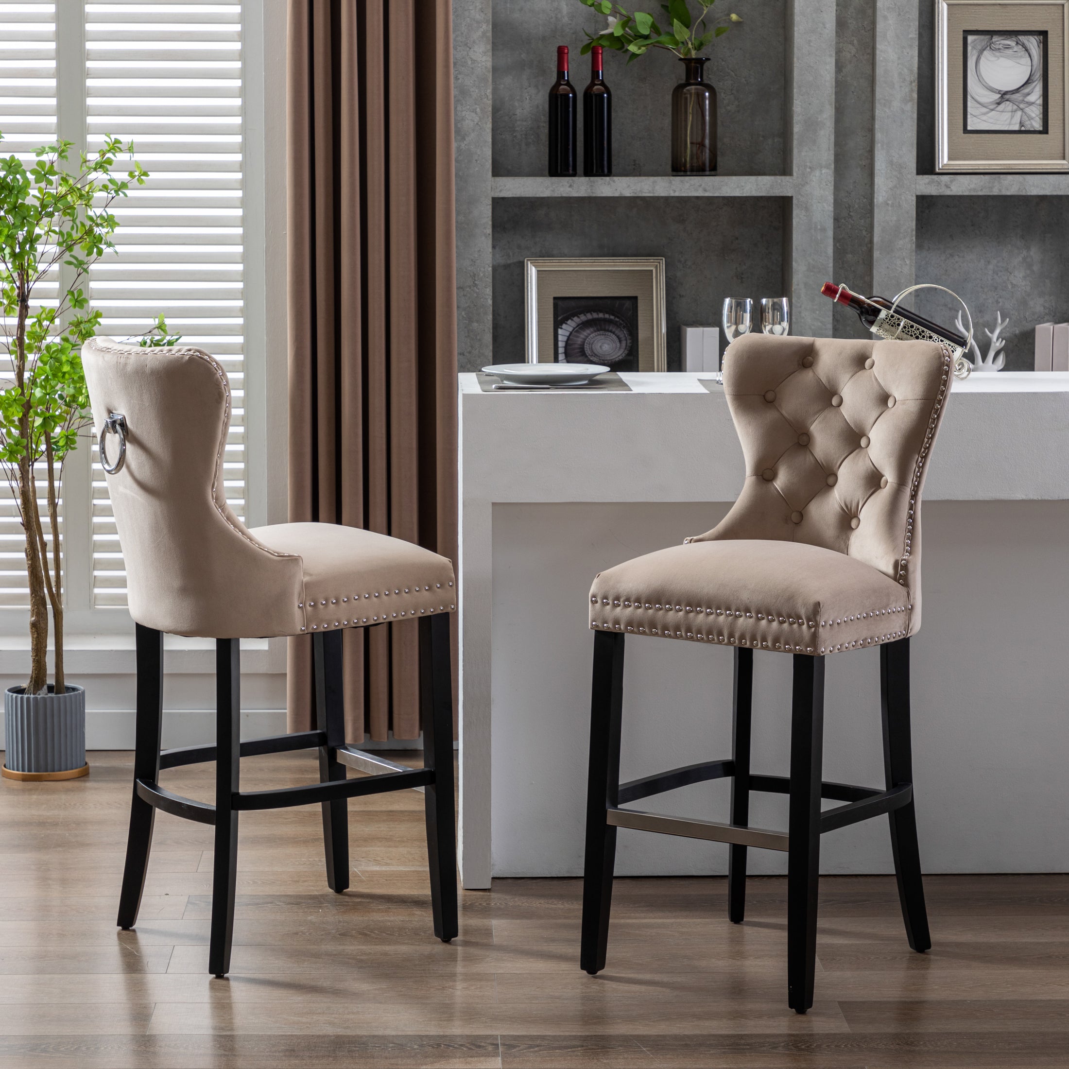 Hank 29" Tufted Velvet Bar Stool (Set of 2), Black