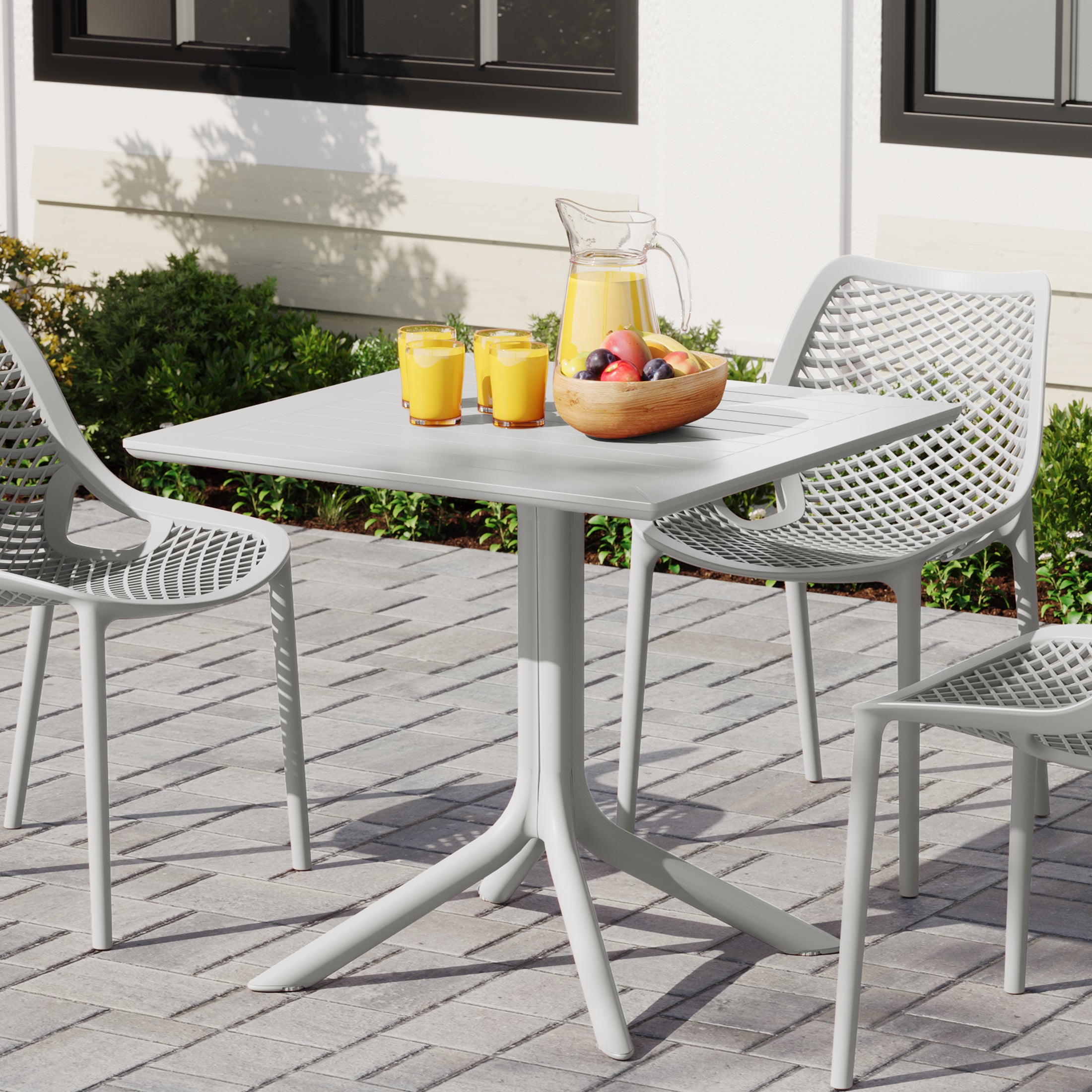 Sunshine 31.5" Square Outdoor Plastic Resin Patio Dining Table for 4