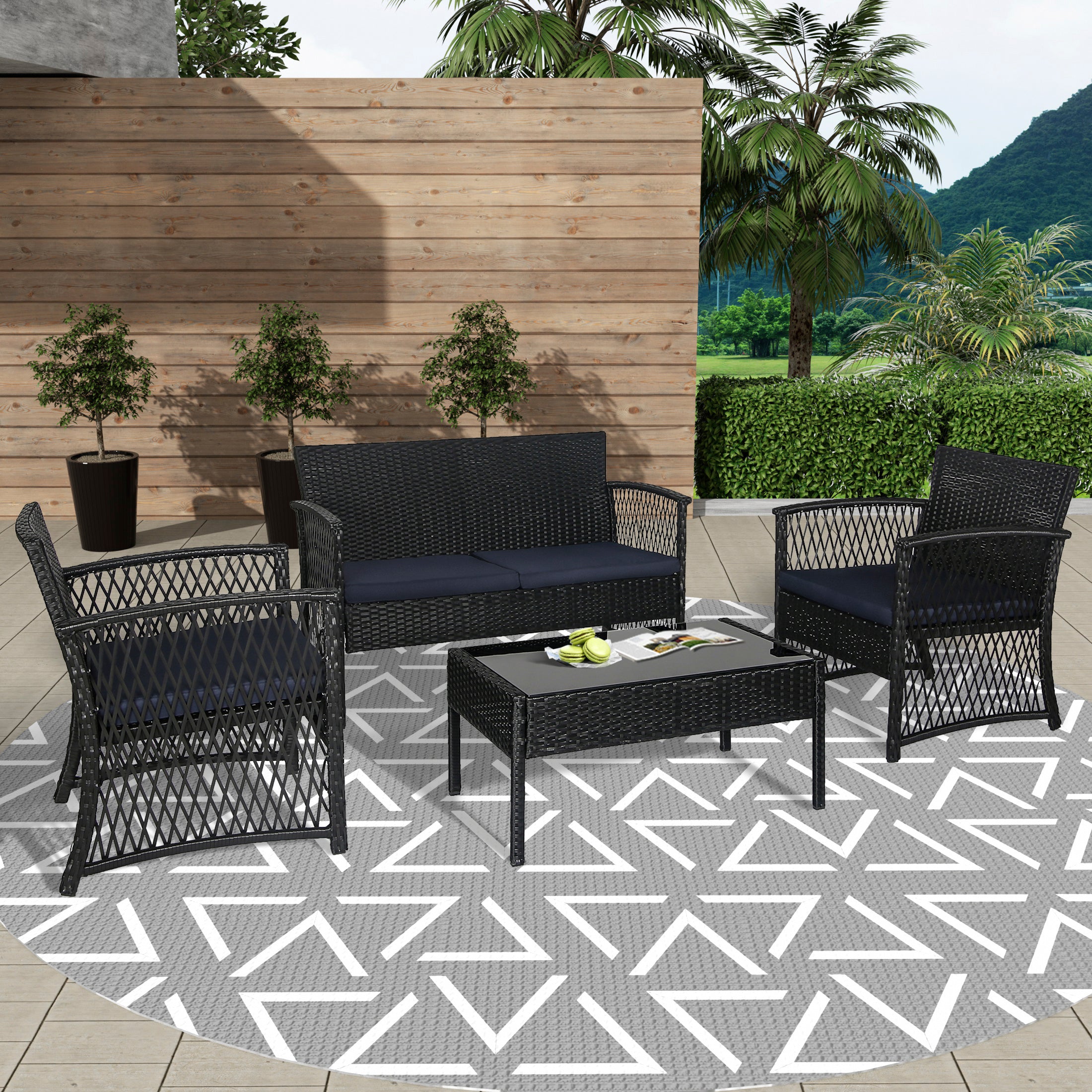 Estela 4-Piece Outdoor Patio Wicker Conversation Set