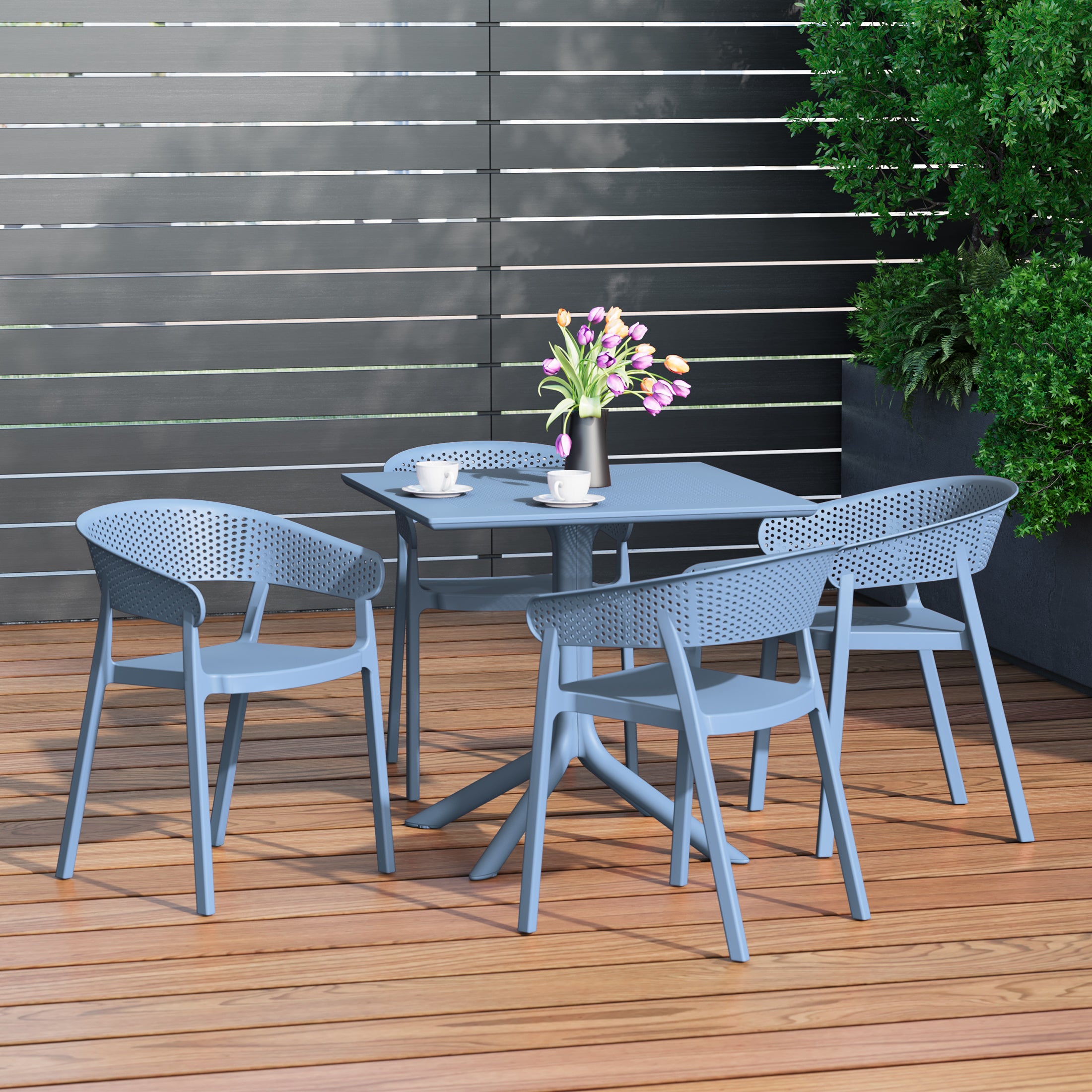Sunshine 5-Piece Modern Patio Square Dining Table Set with Stackable Patio Dining Chairs