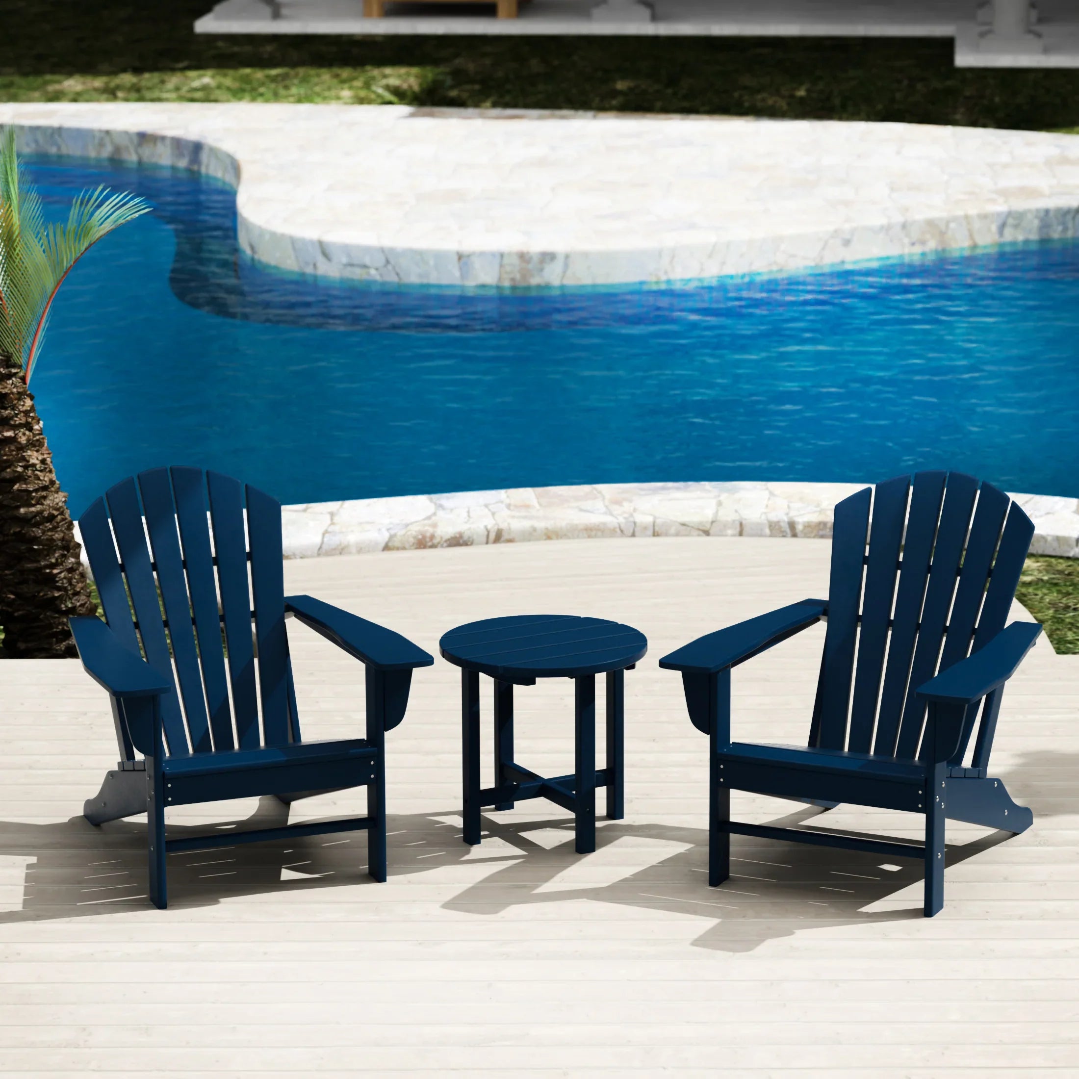 PORTSIDE 3-Piece Set Outdoor Patio Adirondack Chairs with Round