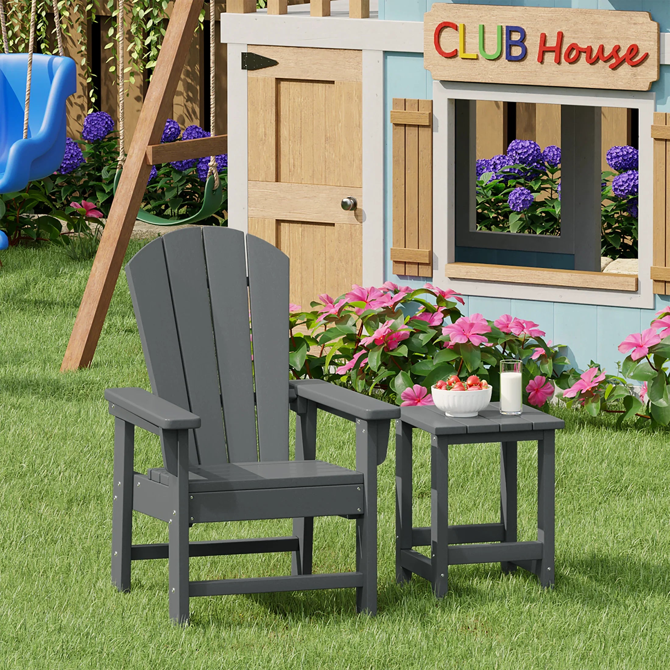 Paradise 2-Piece Kids Outdoor HDPE Adirondack Chair With Square Side T