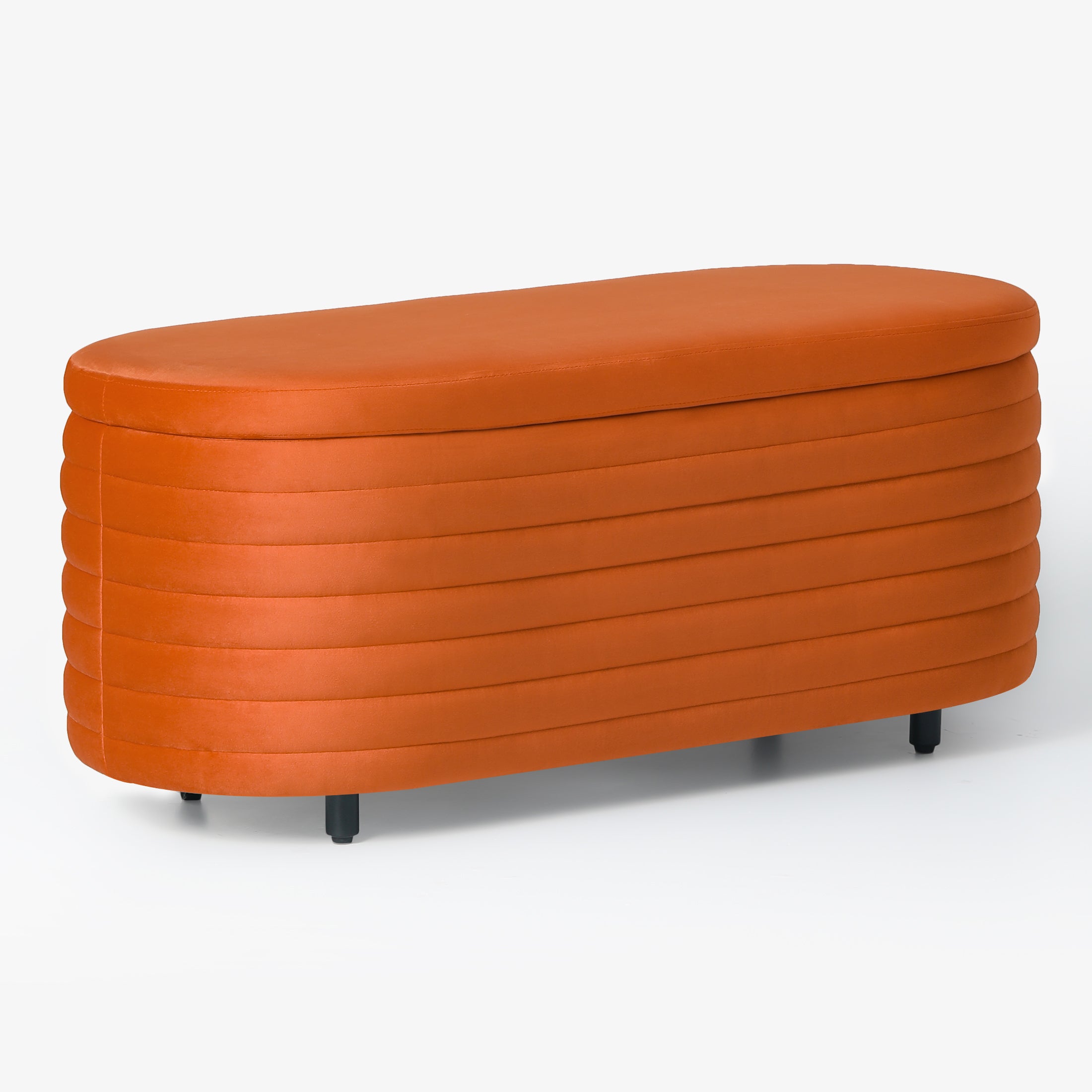 Alaia 42" Wide Mid-Century Modern Upholstered Velvet Tufted Oval Storage Ottoman Bench