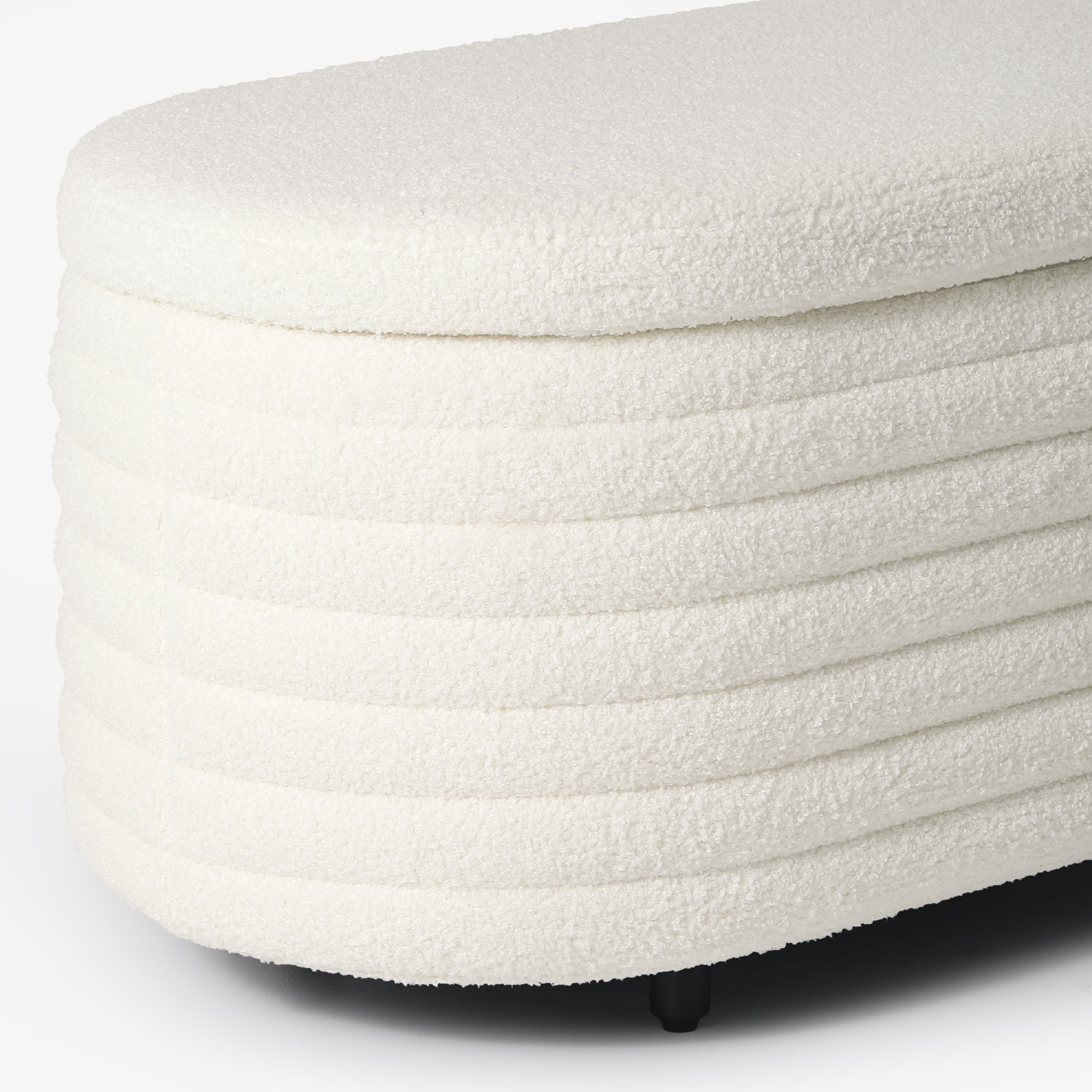 Celine 54" Wide Mid-Century Modern Upholstered Teddy Sherpa Tufted Oval Storage Ottoman Bench