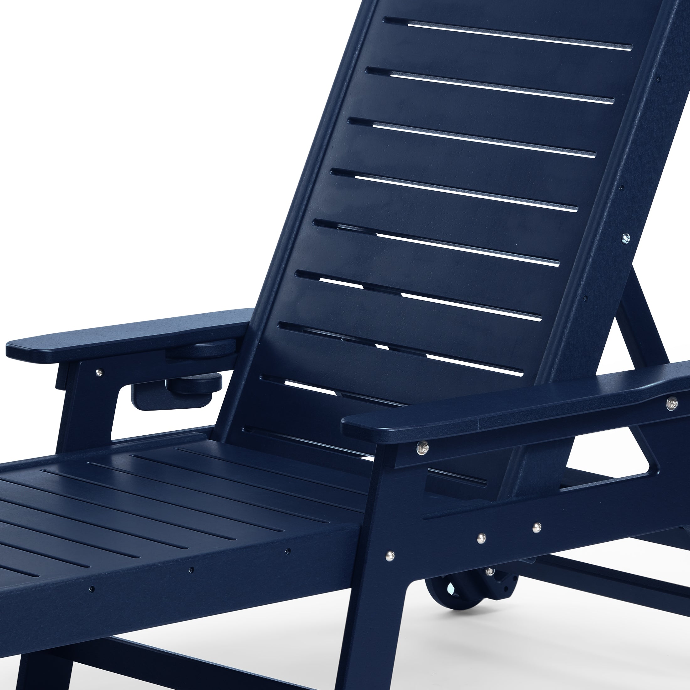 Lago Outdoor HDPE Patio Chaise Lounges With Wheels & Cup Holder (Set of 4)