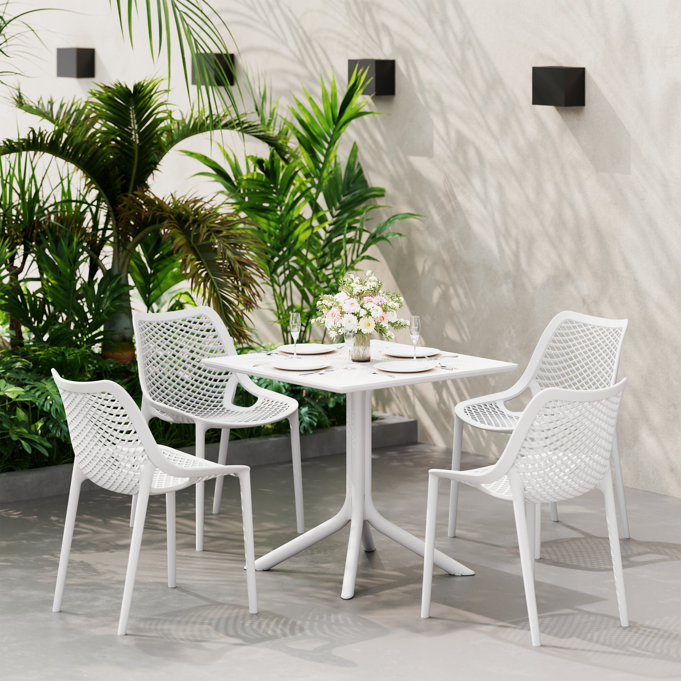 Sunshine 31.5" Square Plastic Outdoor Patio Dining Table for 4